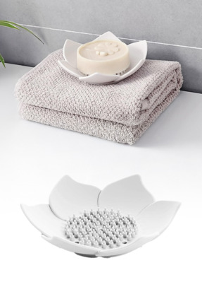 omilife BEYAZ Lotus Desenli Silikon Sabunluk – Su Giderli Şık Sabun ve Sünger...