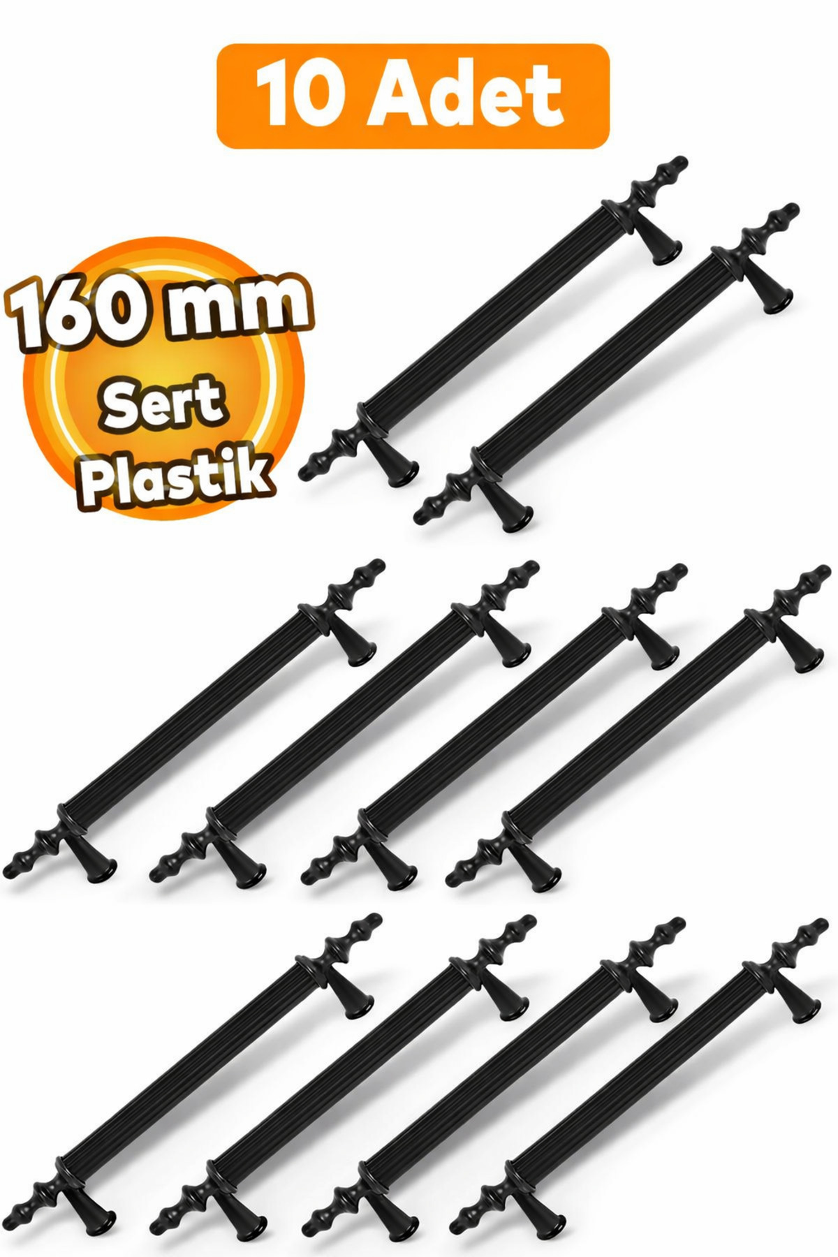 (HARD PLASTIC) Polavit 160 Mm Black Furniture Kitchen Drawer Cabinet Handle Handle Handles 10 Pieces