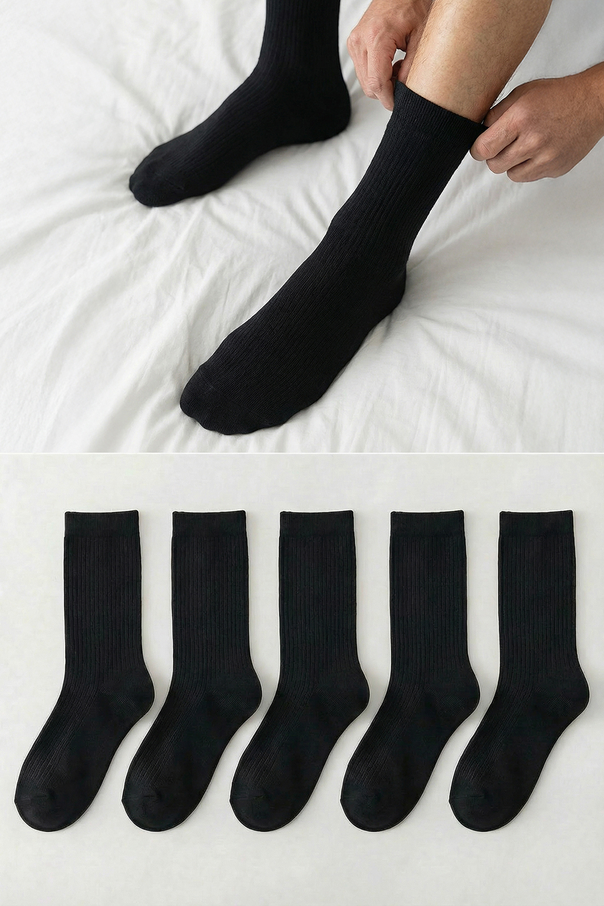 Trendyolmilla Man Siyah 5'li Paket Pamuklu Dokulu Kolej-Tenis-Orta Boy Çorap TMNSS24CO00006