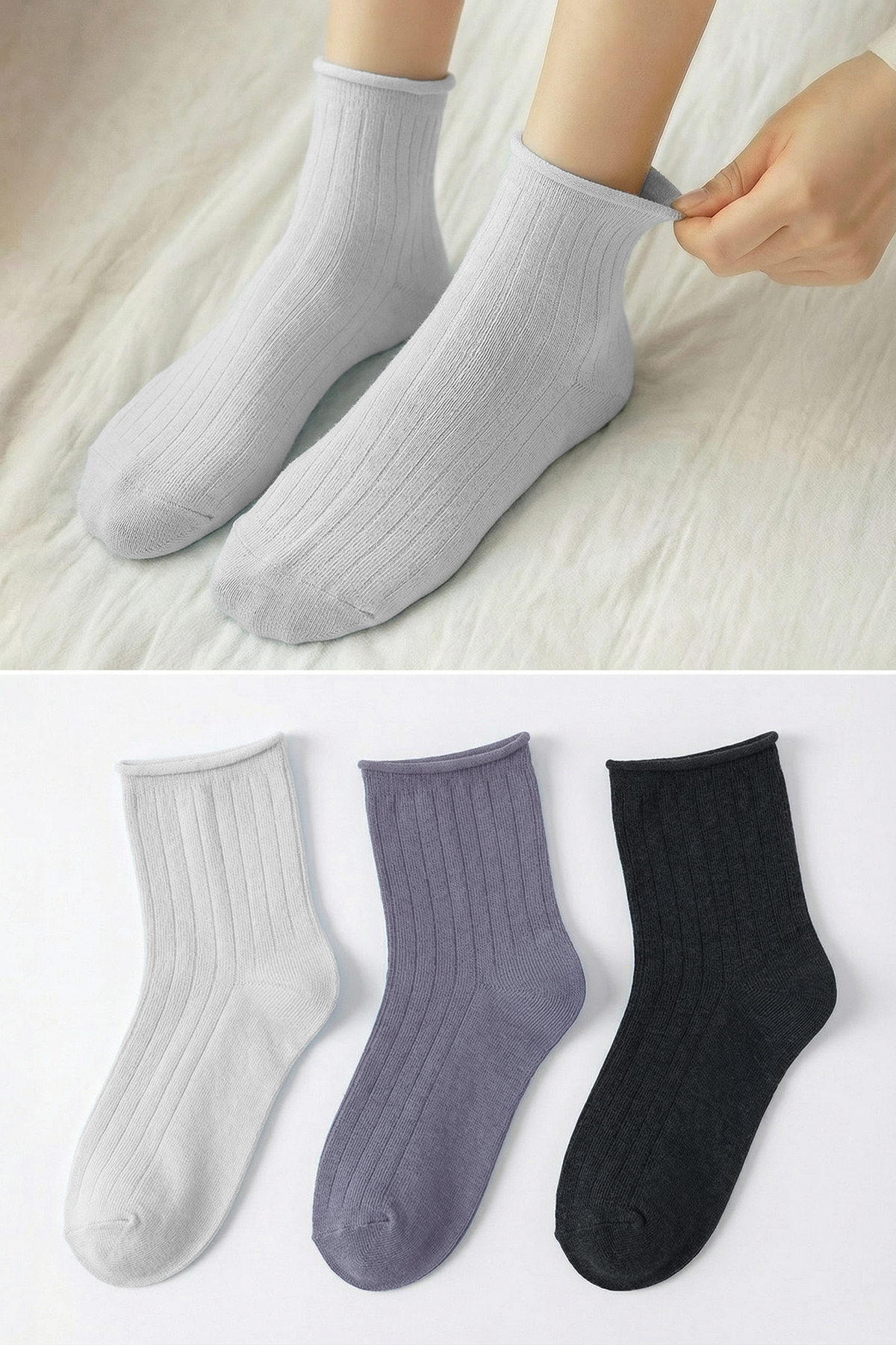 Trendyol Collection Wielokolorowe bawełniane skarpetki z dzianiny, 3 pary THM...