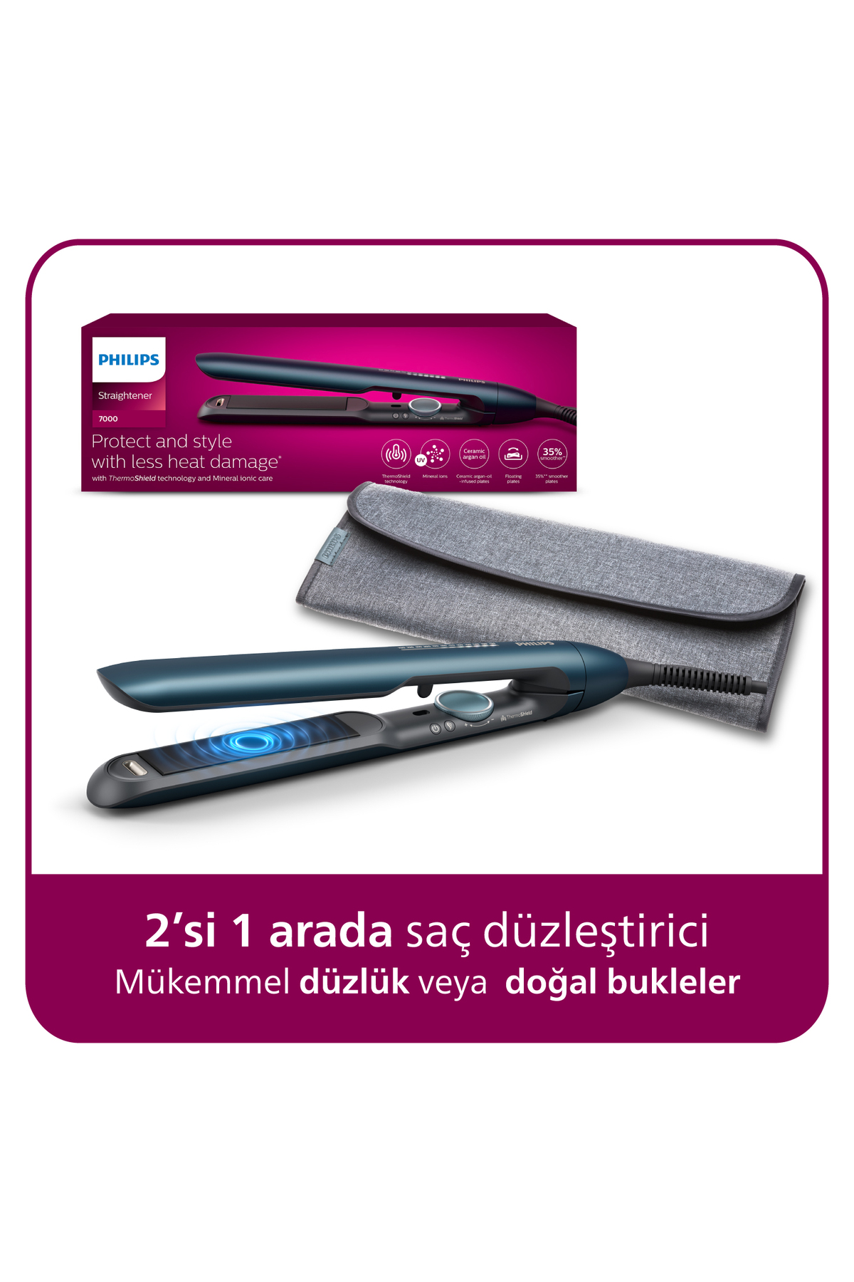 Hair Straightener Bhs732/00,Curl Feature,Argan Oil Additive,UV Protection,Case Gift