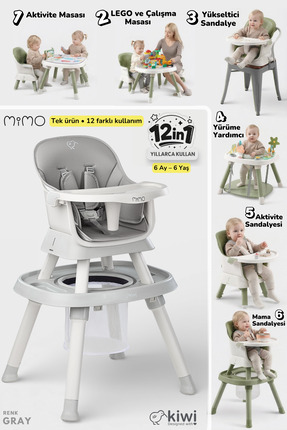 Kiwi Mimo 12’si 1 Arada Çok Fonksiyonlu Mama Sandalyesi – Oyun & Aktivite Mas...
