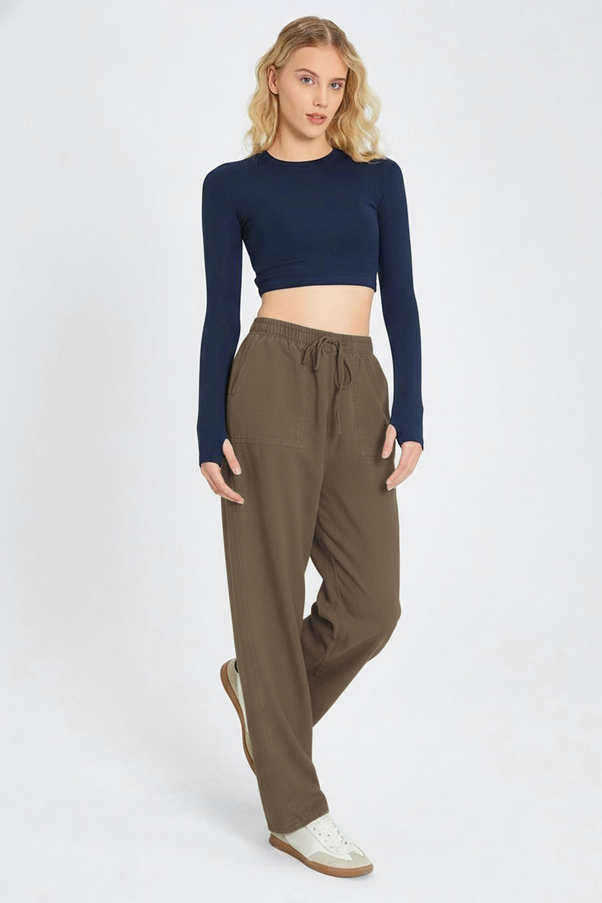 Trendyolmilla  Yeşil Cep Detaylı Kot Görünümlü Wide Leg/Geniş Paça Dokuma Pantolon TWOSS25PL00076 - Görsel 2