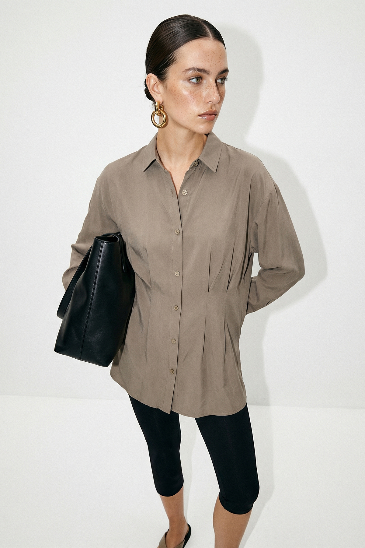 Trendyolmilla  Vizon Önü Pileli Modal Gömlek TDRSS26GO00010 - Görsel 3