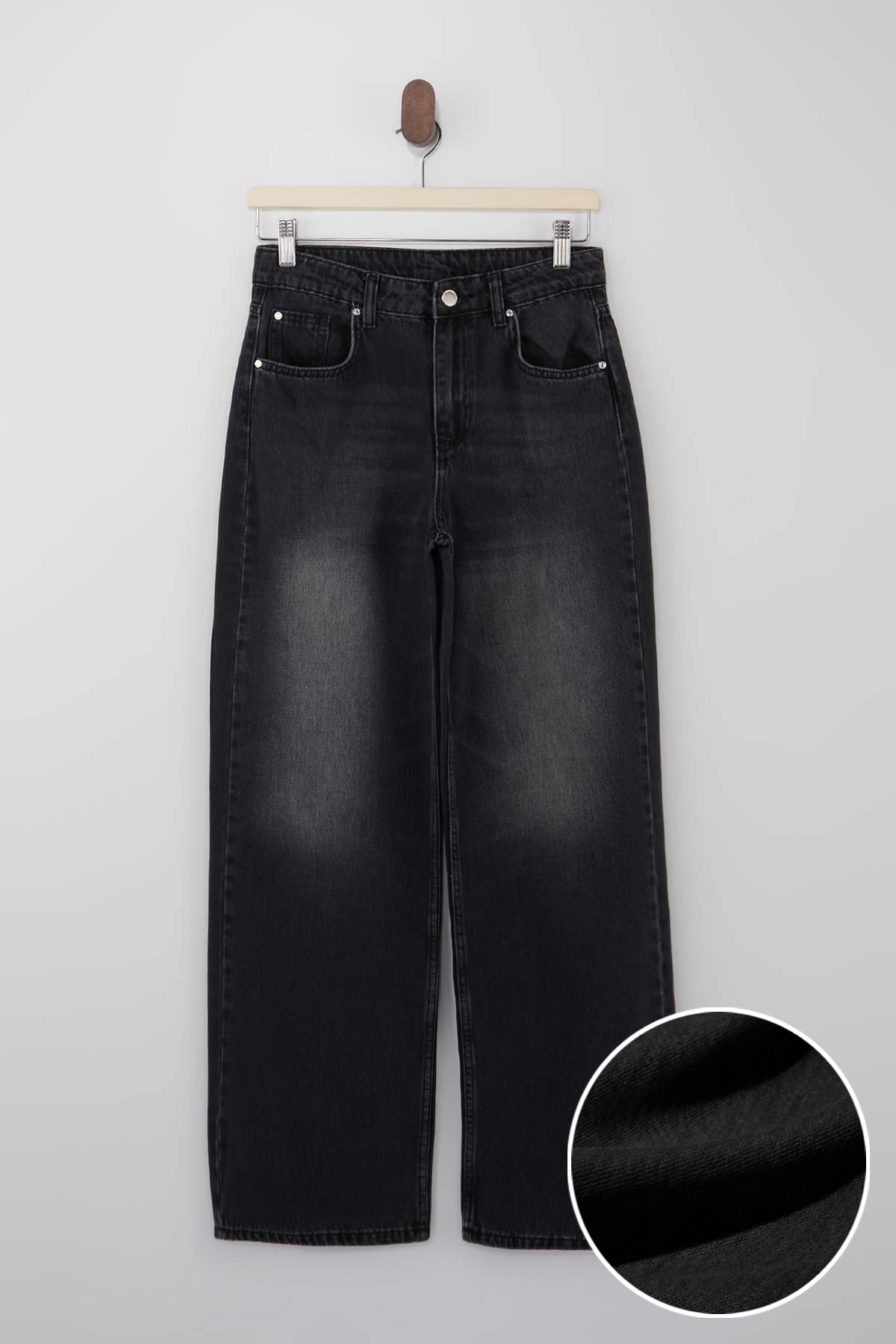 Trendyolmilla  Siyah DÖKÜMLÜ Normal Bel %100 Pamuk Uzun Boy Wide Leg Jeans TWOSS26JE00129 - Görsel 5