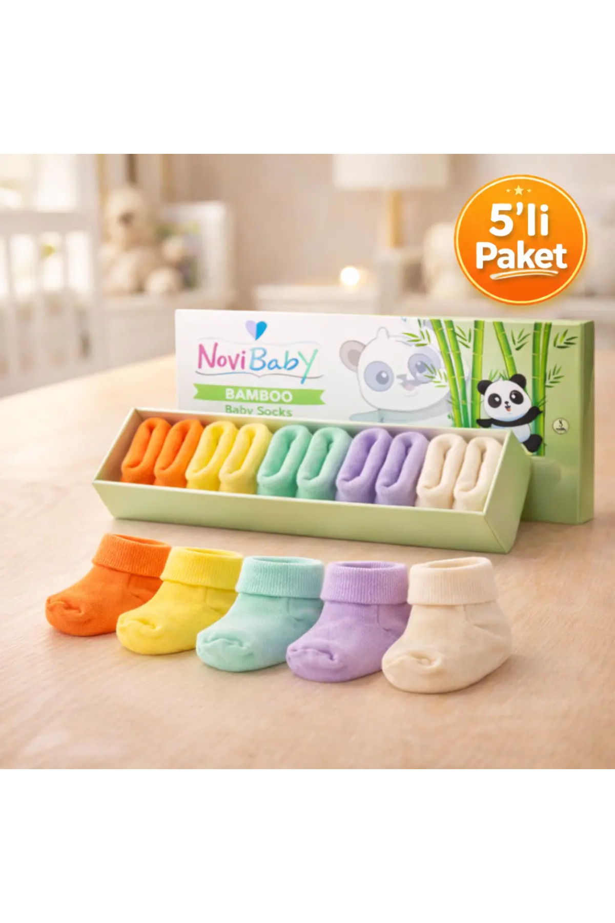 Novibaby 5'li Bambu Yenidoğan Bebek Çorap I Colour Mix I Kız Erkek Bebek Çorabı fotoğrafı 4 (önizleme)