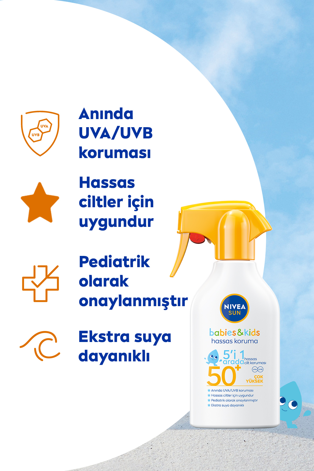NIVEA SUN SPF50 Çocuklar Için Hassas Güneş Sprey 270ml Ve SPF50 Yüksek Güneş Koruyucu Vücut Spreyi 200ml fotoğrafı 6 (önizleme)