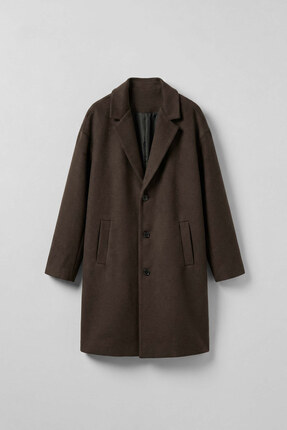 ablukaonline Erkek Oversize Düğmeli Kaşe Kaban Koyu Kahve