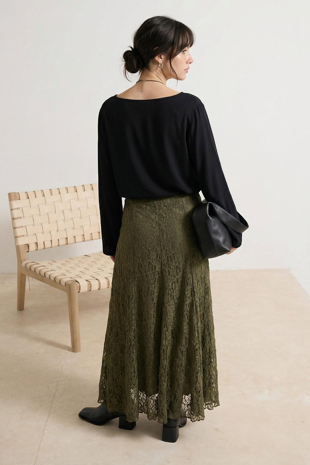 Trendyolmilla  Haki Astarlı Düz Örme Tesettür Etek TCTAW26EE00017 - Görsel 3