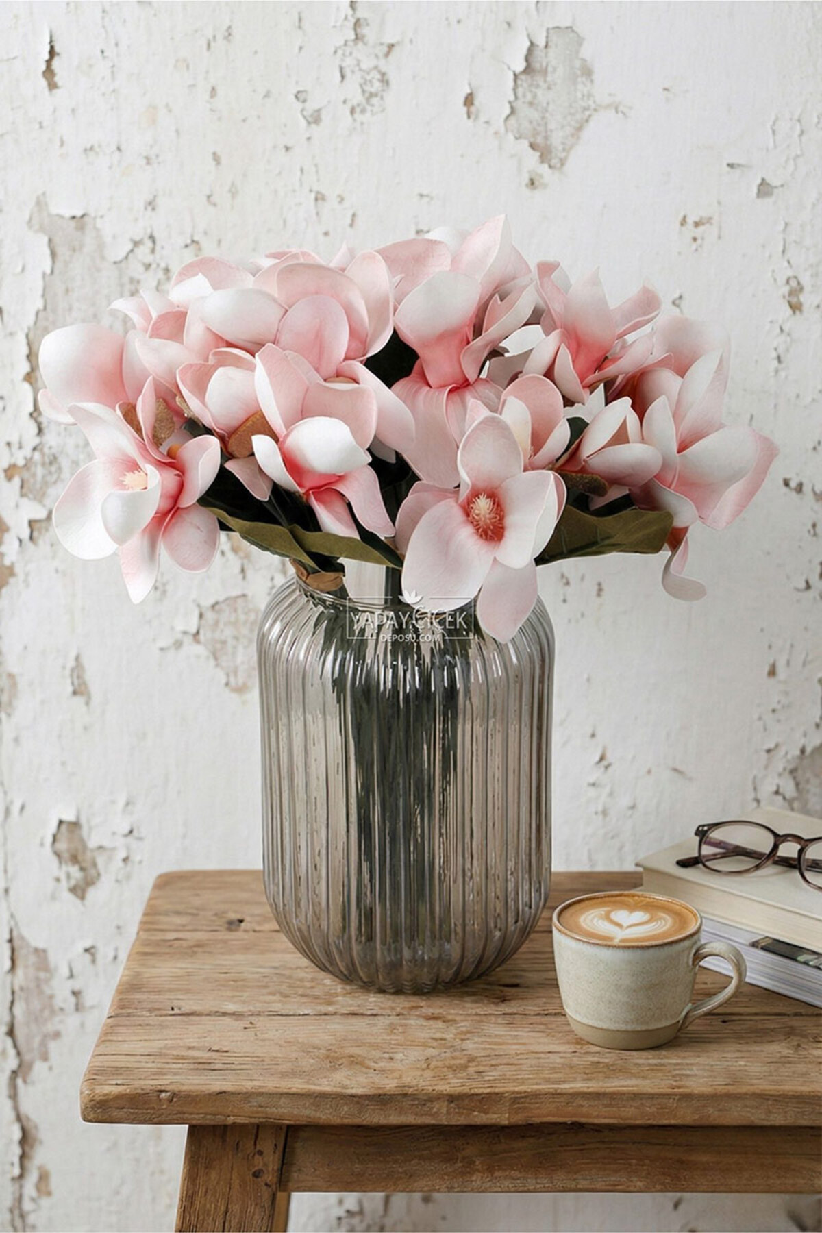 Artificial Luxury Latex Magnolia Bundle 33 Cm Powder