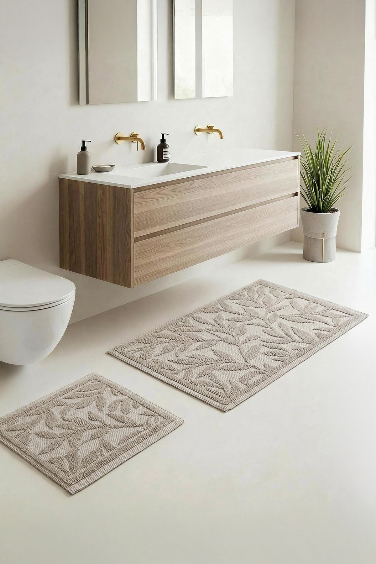 TRENDYOLMİLLA HOME 2-teilige Badematte mit Blattmuster, 50 x 60 cm und 60 x 1...