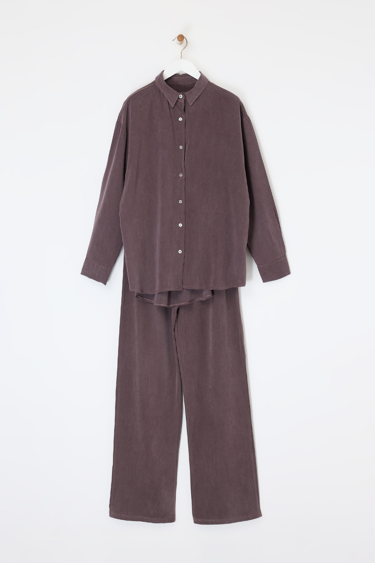 Trendyolmilla  Kahverengi Tencel Salaş Gömlek Takım TDRSS26AU00008 - Görsel 5