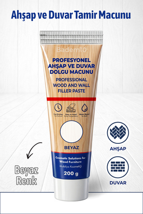 Badem10 Ahşap Parke Duvar Tamir Macunu Beyaz Renk Kullanıma Hazır Mobilya Dol...