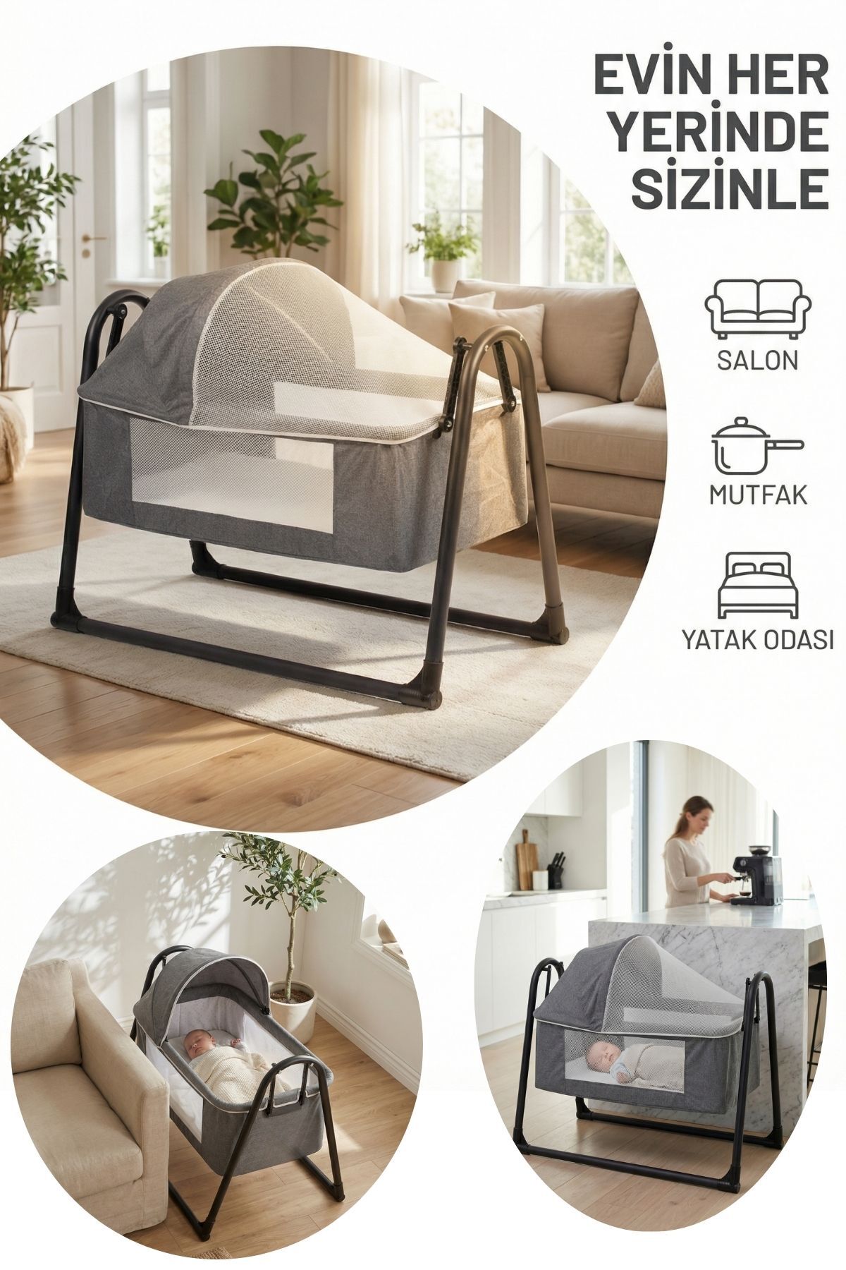 Kiwi Neonest Anne Yanı Cibinlikli Ve Tenteli, Sallanır. Keten , Portatif Sepet Beşik fotoğrafı 5 (önizleme)