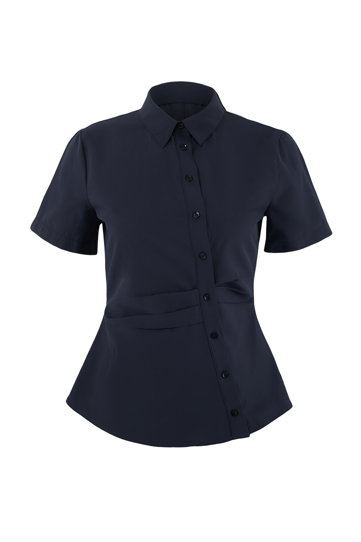 Trendyolmilla  Lacivert Bele Oturan Asimetrik Fitted Gömlek TWOSS26GO00054