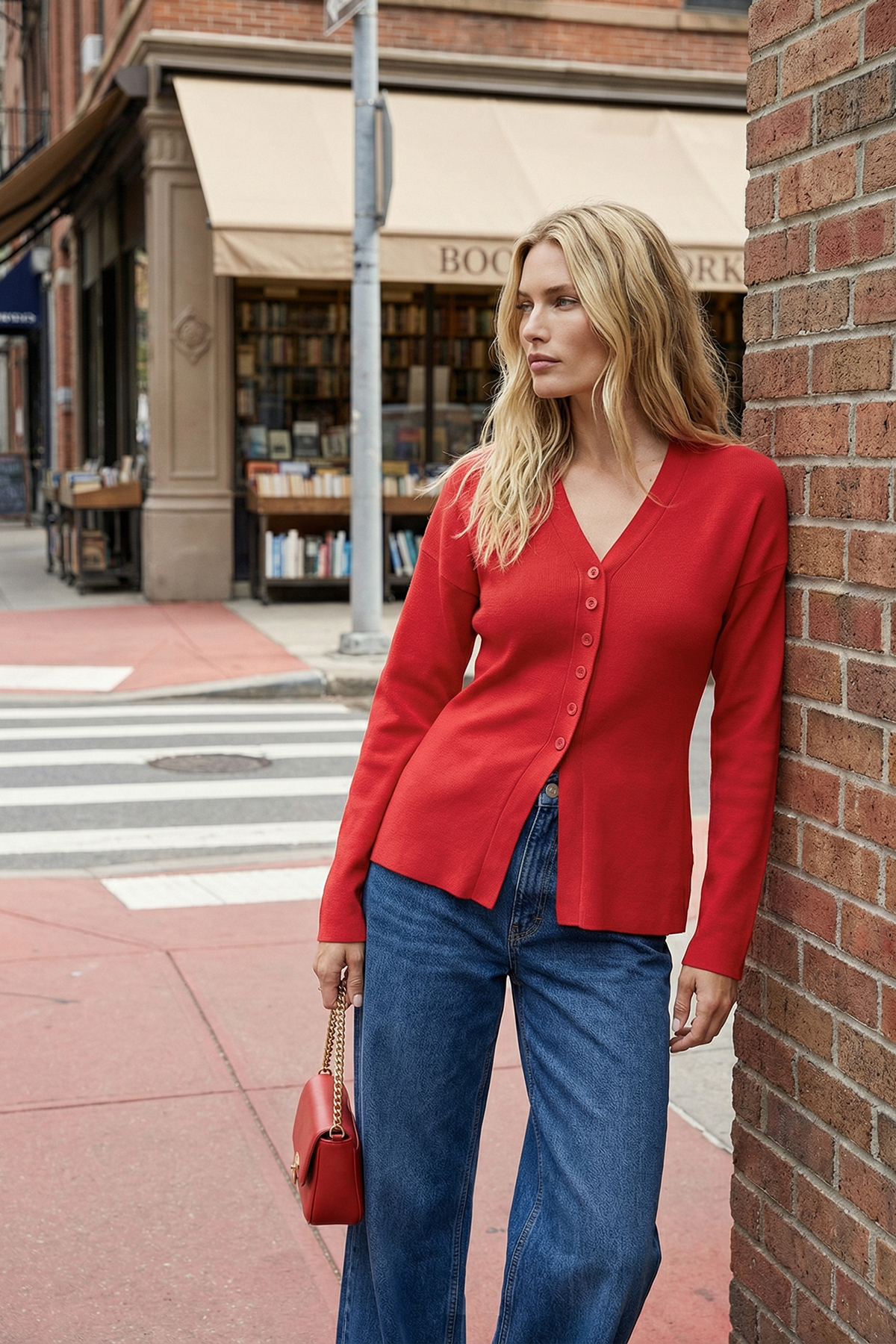 Trendyolmilla  Kırmızı V Yaka Merserize Görünümlü Premium İplik/Özel İplik Triko Hırka TWOAW26HI00079