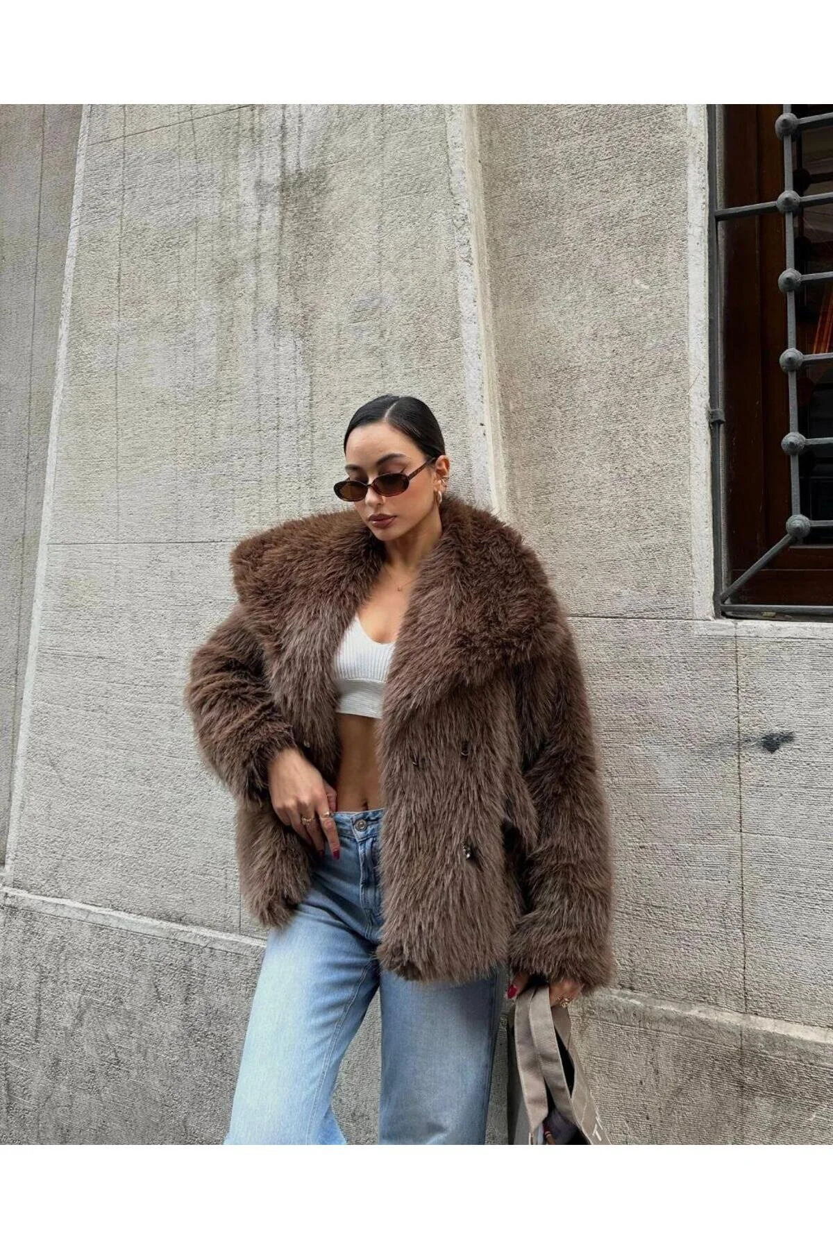 sinemkivanc co  İçi Astarlı Kahverengi Renk Premium Kürk - Görsel 2