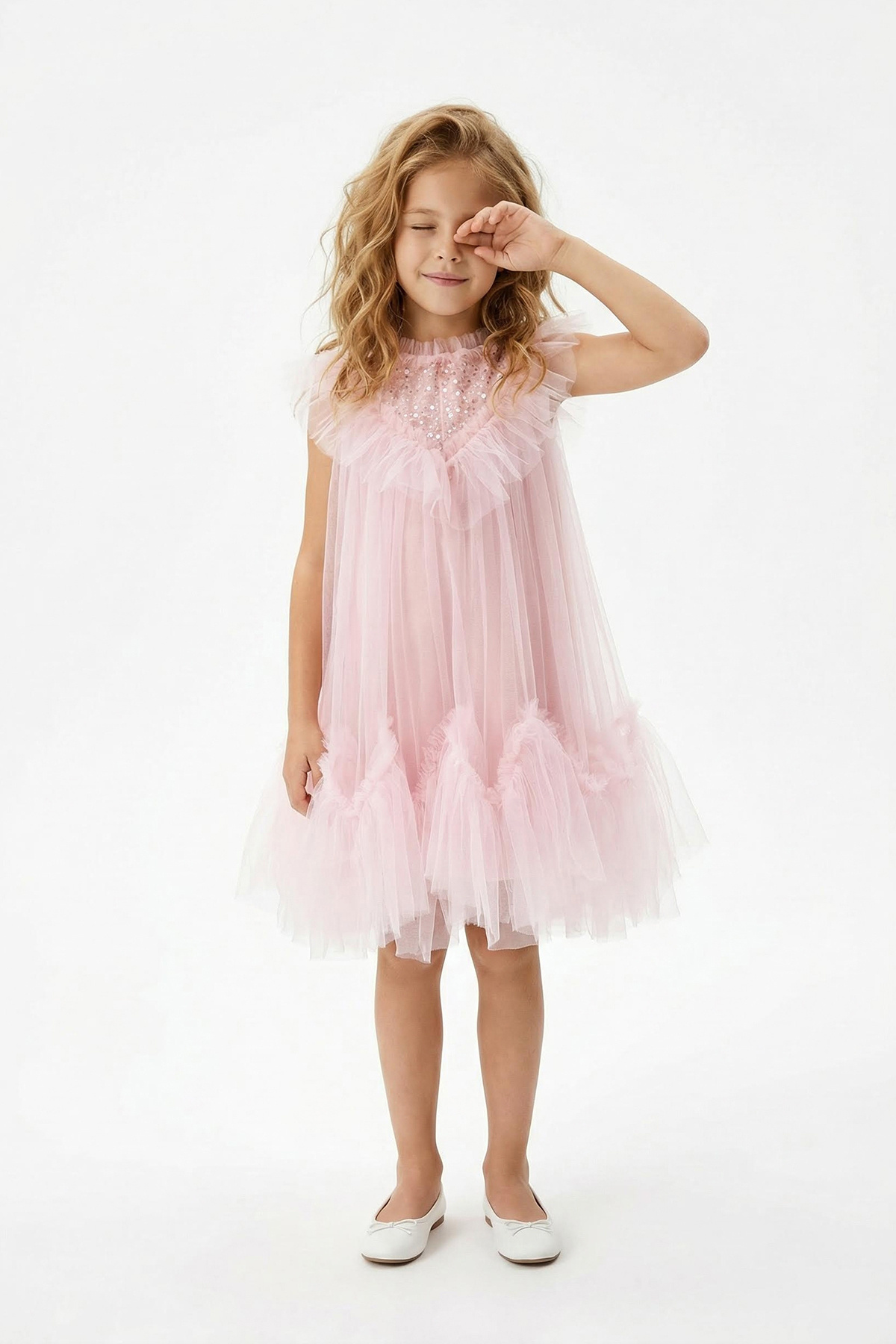 TRENDYOLKIDS Pudra Mädchen Kurzes / Mini-Tutu-Kleid mit schlichtem Webmuster ...