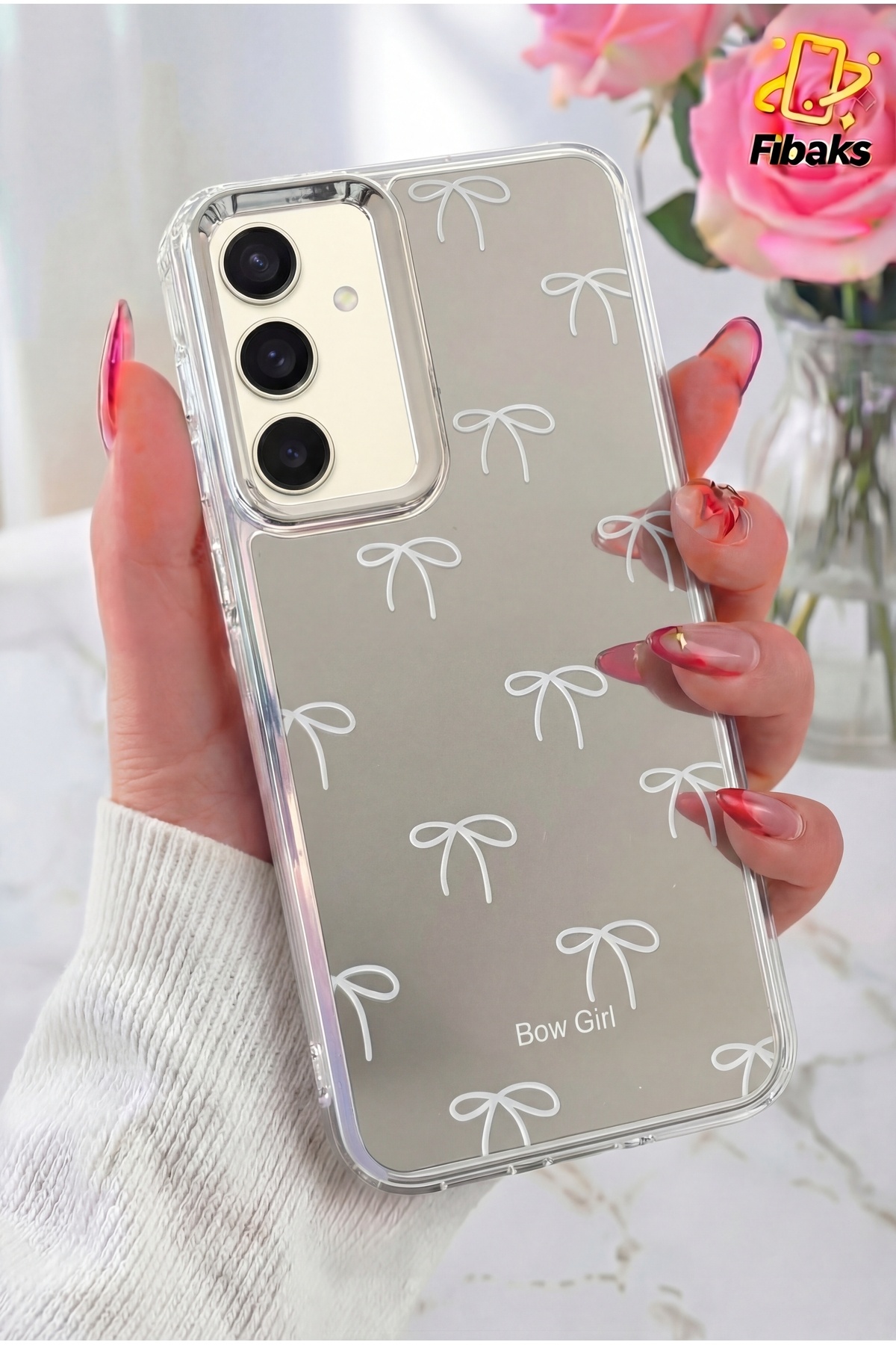 Galaxy S24 FE Case Mirrored Bow Girl Bow Pattern Shock Absorbing Silicone Cover