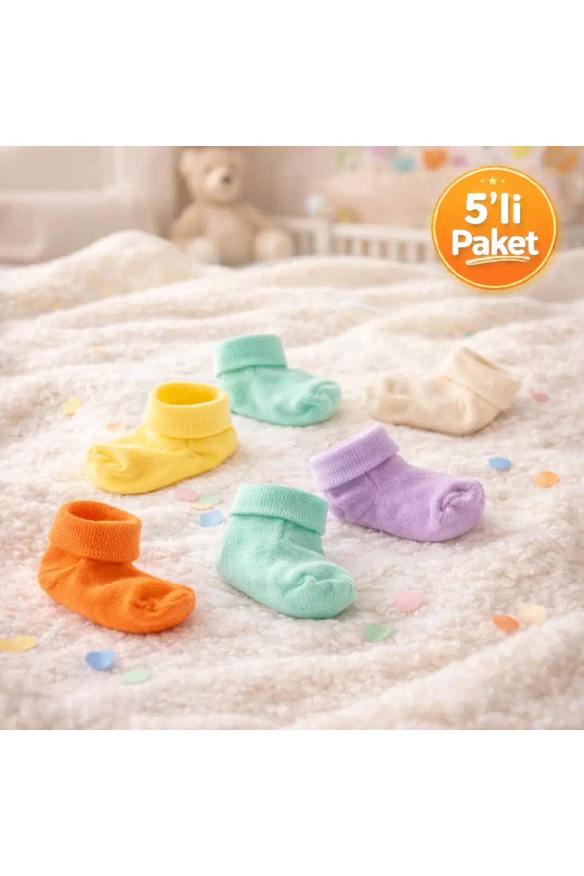 Novibaby 5'li Bambu Yenidoğan Bebek Çorap I Colour Mix I Kız Erkek Bebek Çorabı fotoğrafı 3 (önizleme)