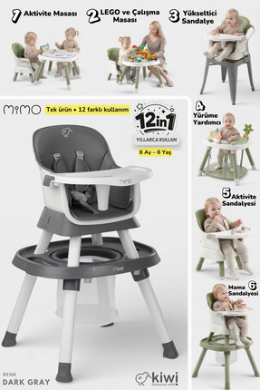 Kiwi Mimo 12’si 1 Arada Çok Fonksiyonlu Mama Sandalyesi – Oyun & Aktivite Mas...