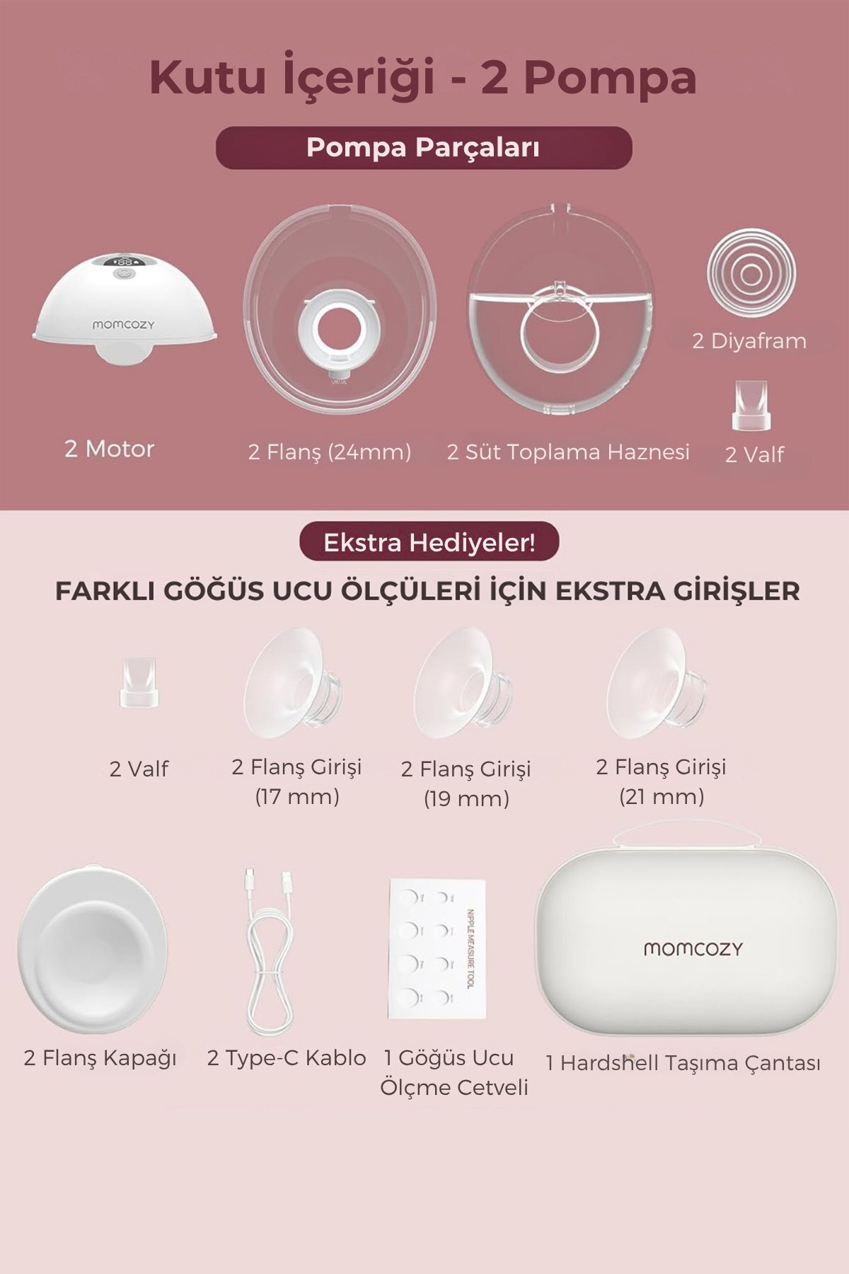Momcozy M5 Kablosuz Göğüs Pompası (Çiftli) fotoğrafı 2 (önizleme)