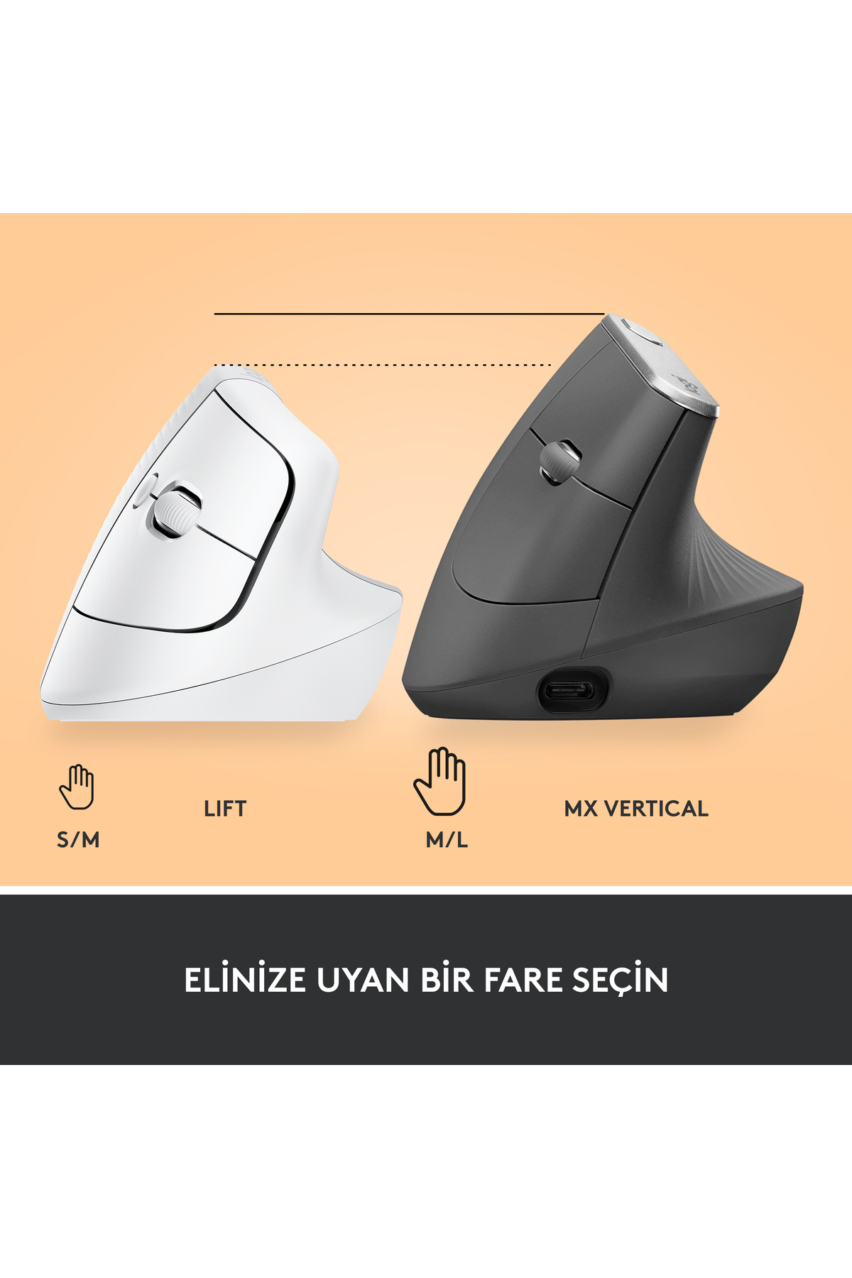 Lift Sessiz Kablosuz Ergonomik Dikey Mouse, Beyaz 910-006475 10