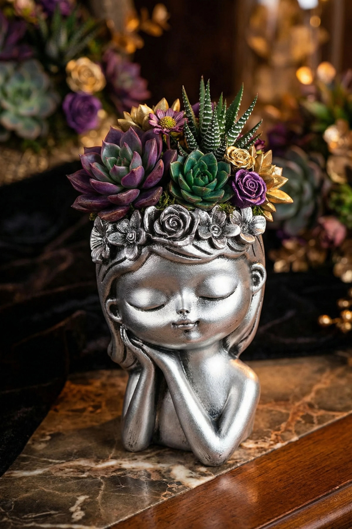 Flower Pot Decorative Flower Pot Cactus Flower Pot Succulent Flower Pot Small Flower Pot Model 47 Silver Antiquated Flower Pot
