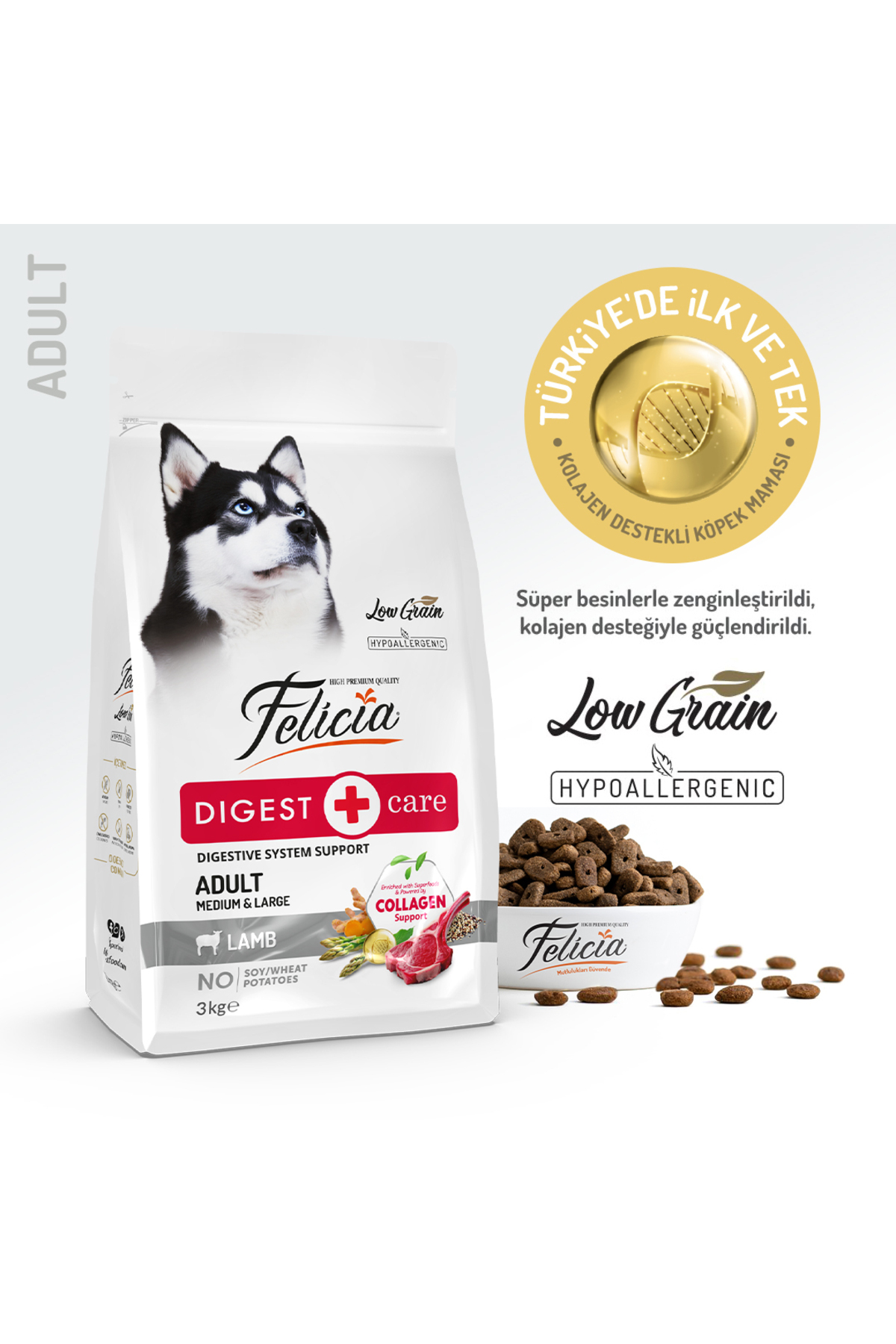 Felicia 3 Kg Yetişkin Kuzulu M/Large Az Tahıllı Breed HypoAllergenic Köpek Maması