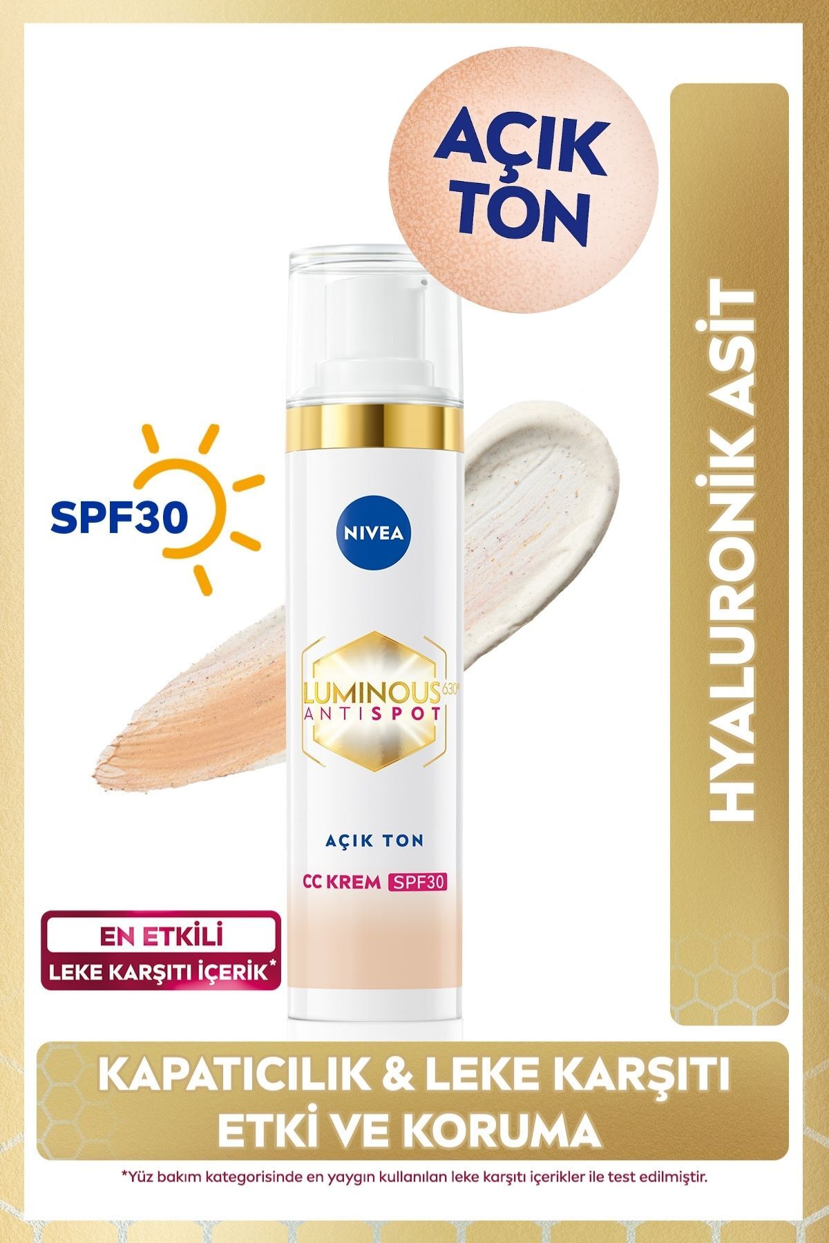 NIVEA Luminous630 Koyu Leke Karşıtı CC Yüz Kremi 40ml, SPF30 Güneş Koruyucu, Hyaluronik Asit, Açık Ton - Fiyatı, Yorumları
