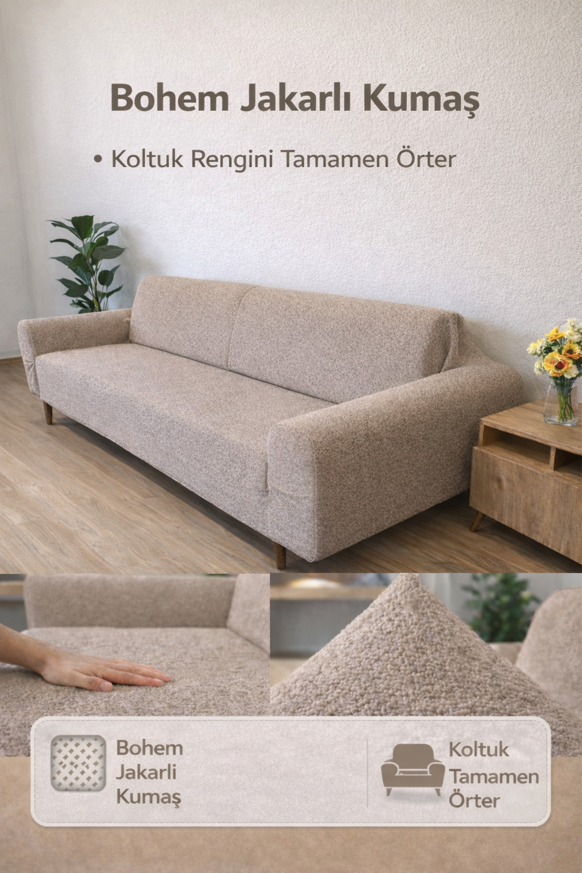 Bohemian Pattern 3 Seater Mink Sofa Cover | Rubber Seat Cover |Sofa Bed Cover| Sofa Cover