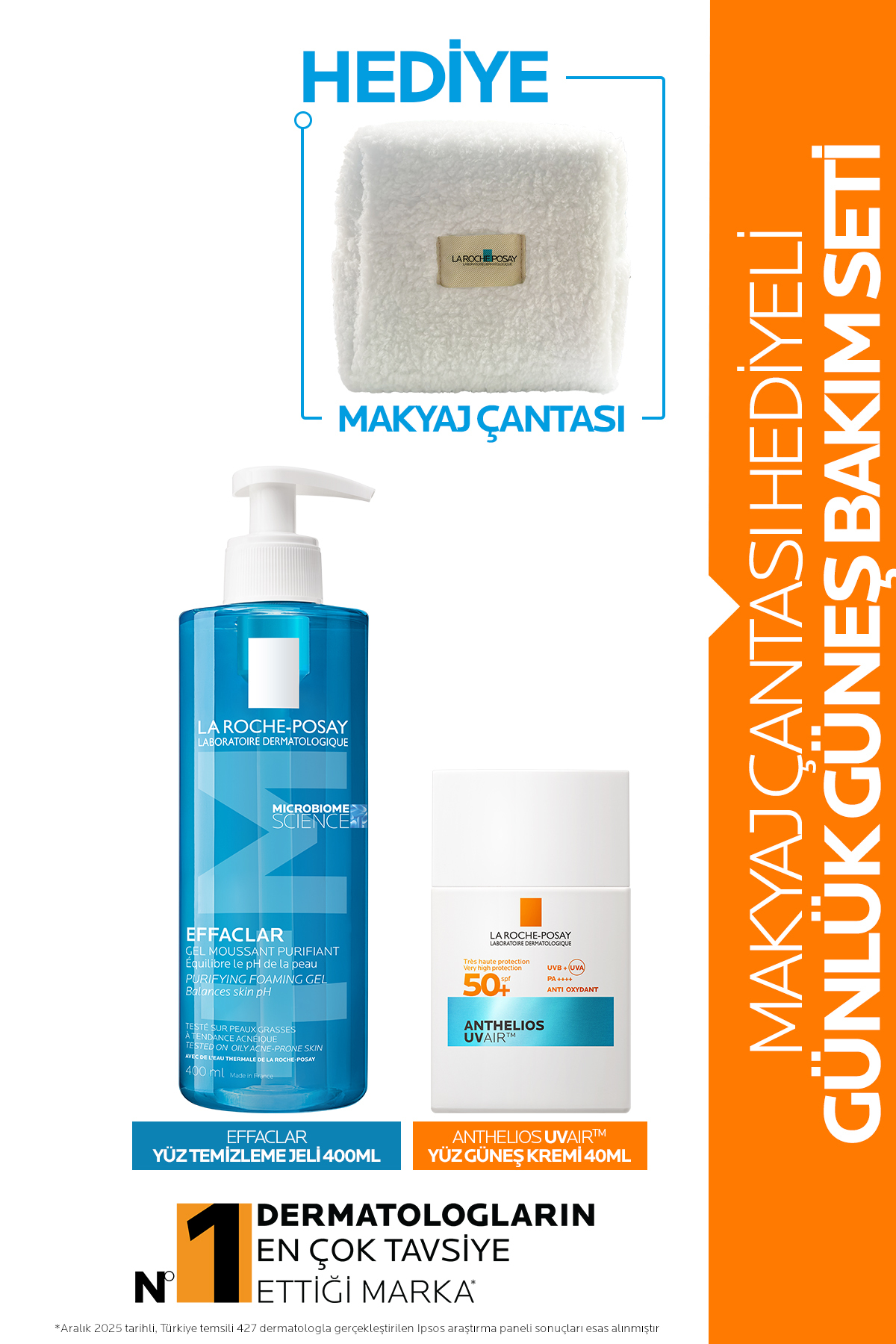 La Roche Posay Makyaj Çantası Hediyeli Günlük Güneş Bakım Seti:Effaclar Temizleme Jeli&Anthelios UVAIR Güneş Kremi — LRP20250040