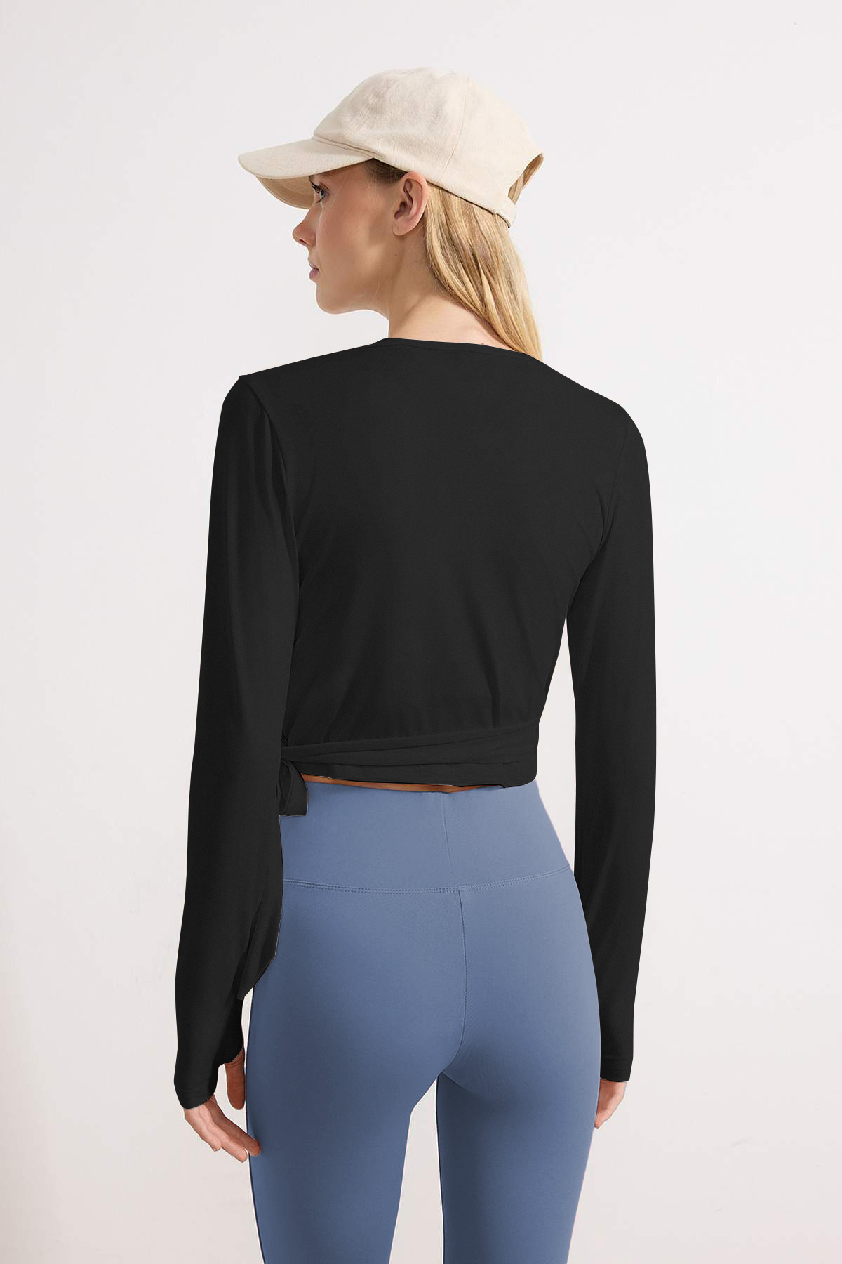 Trendyolmilla  Siyah Micro Bağlamalı Kruvaze Crop Örme Spor Bluz/Bolero THMSS26BZ00002 - Görsel 4