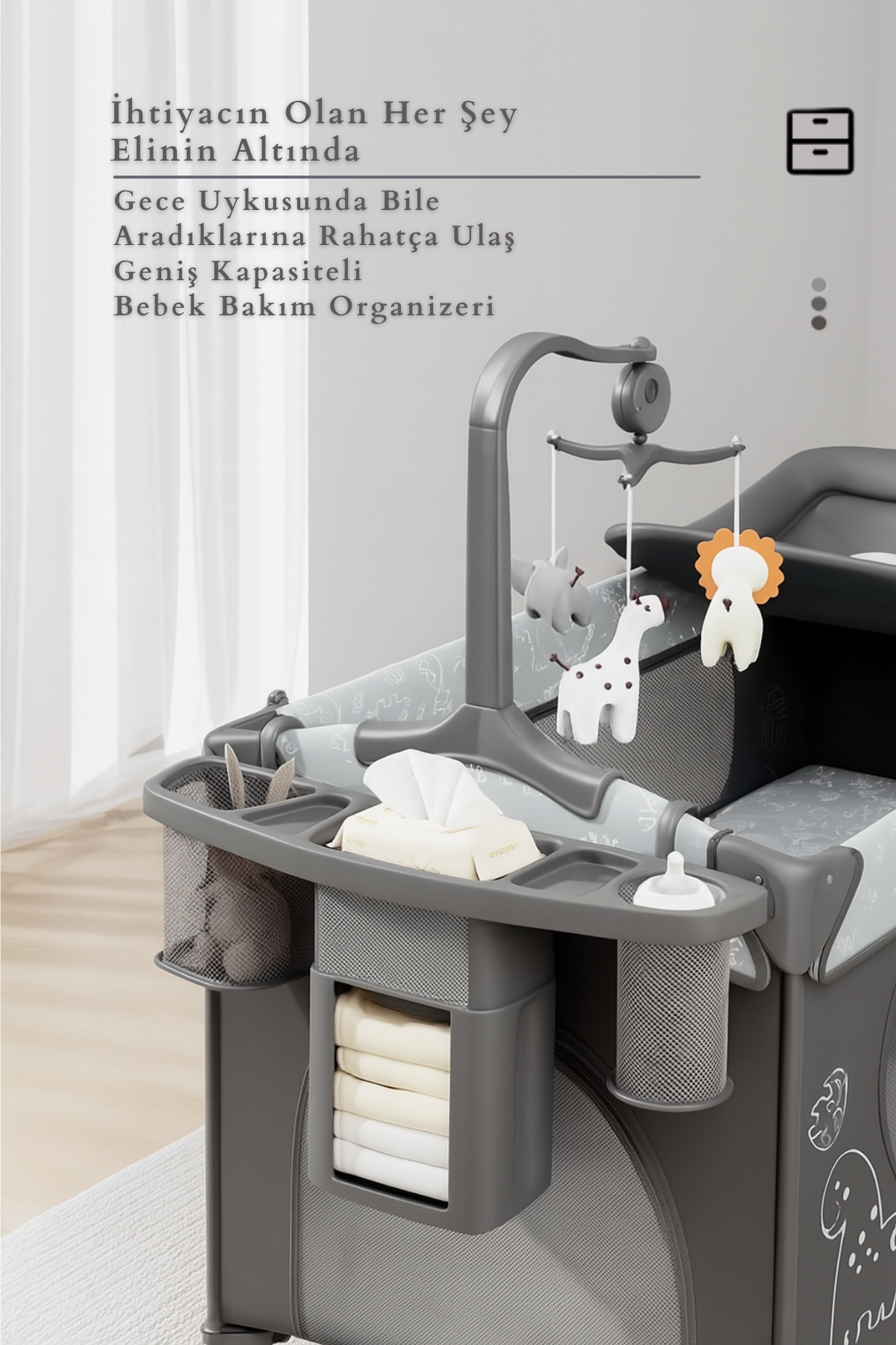 Kiwi Next To Me Anne Yanı Park Yatak Katlanır Beşik,Tekerlekli,Yan Açılır,Dönence+Cibinlik 70x110 - Siyah fotoğrafı 7 (önizleme)