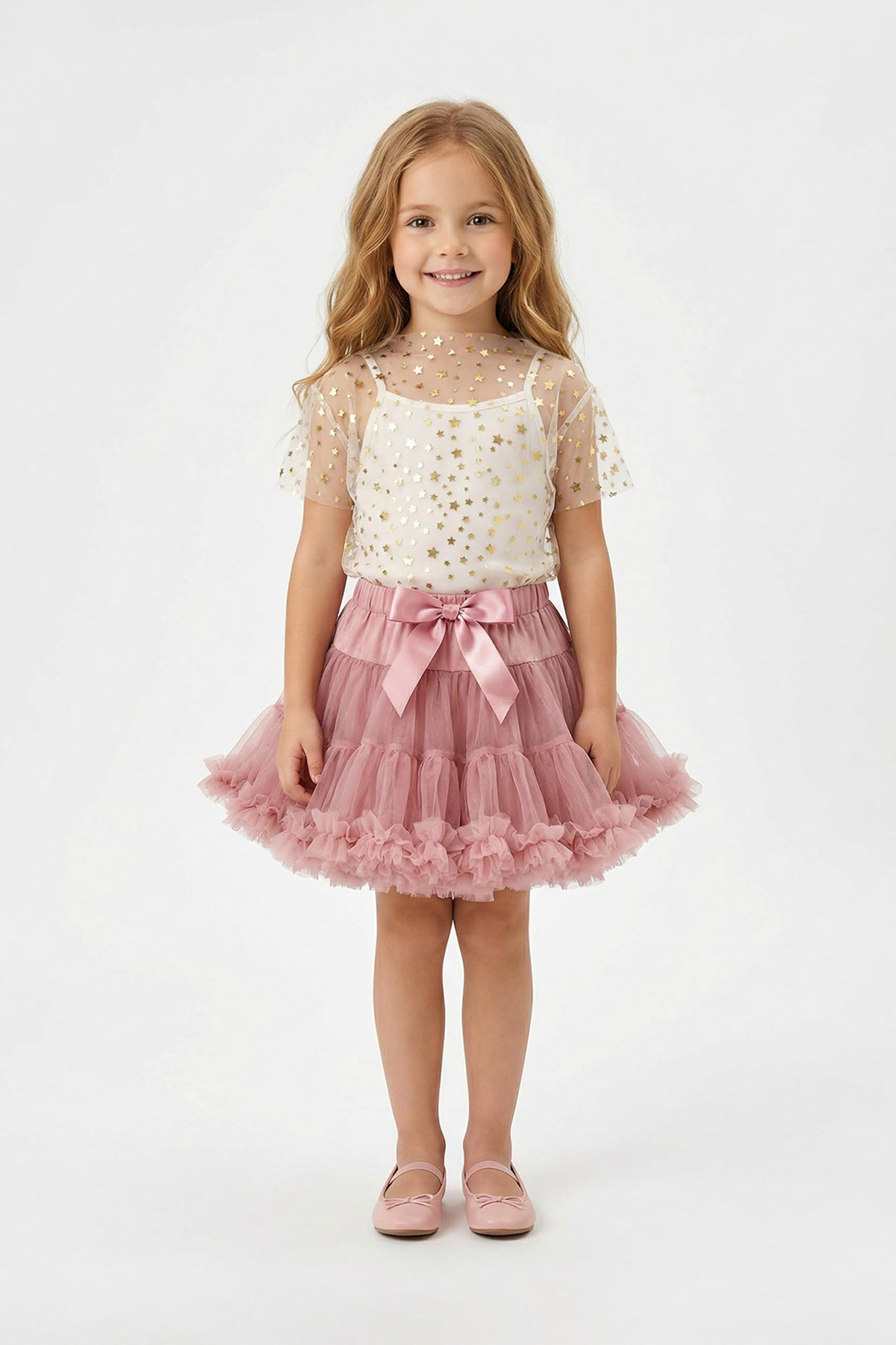 Trendyolmilla  Gül Kurusu Kurdele Detaylı Kız Çocuk Kısa / Mini Düz Dokuma Bayramlık Tütü Etek TKDSS26ET00005 - Görsel 2