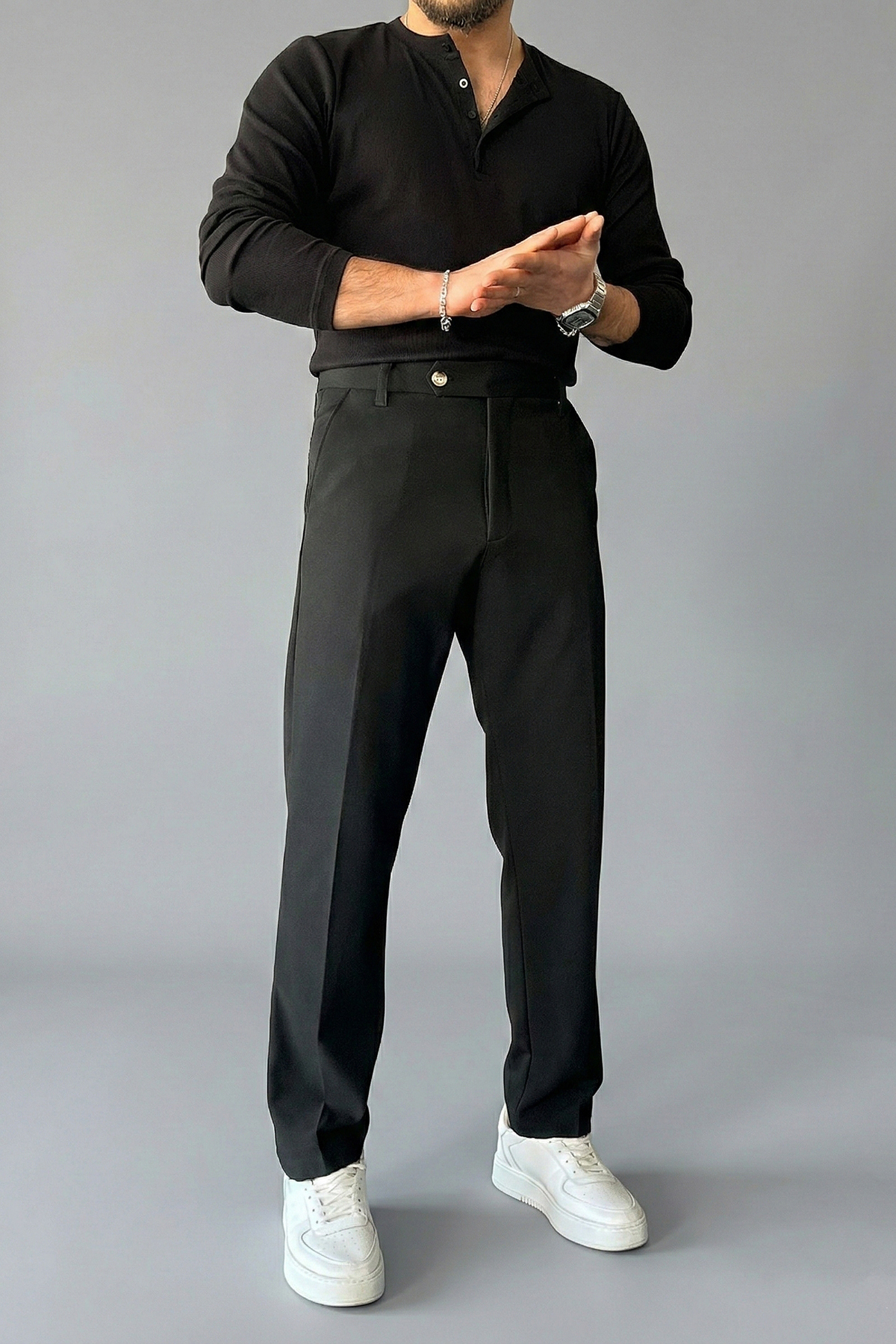 Trendyolmilla Man Siyah Esnek Likralı Slim Fit Bilek Boy Erkek Pantolon TMNSS26PL00019