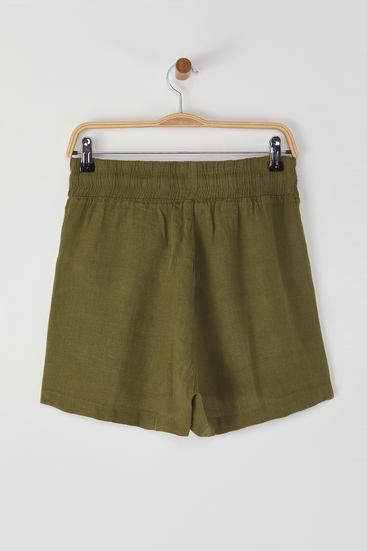 Trendyolmilla  Haki %100 Keten Beli Lastikli Yüksek Bel Şort TWOSS26SR00019 - Görsel 8