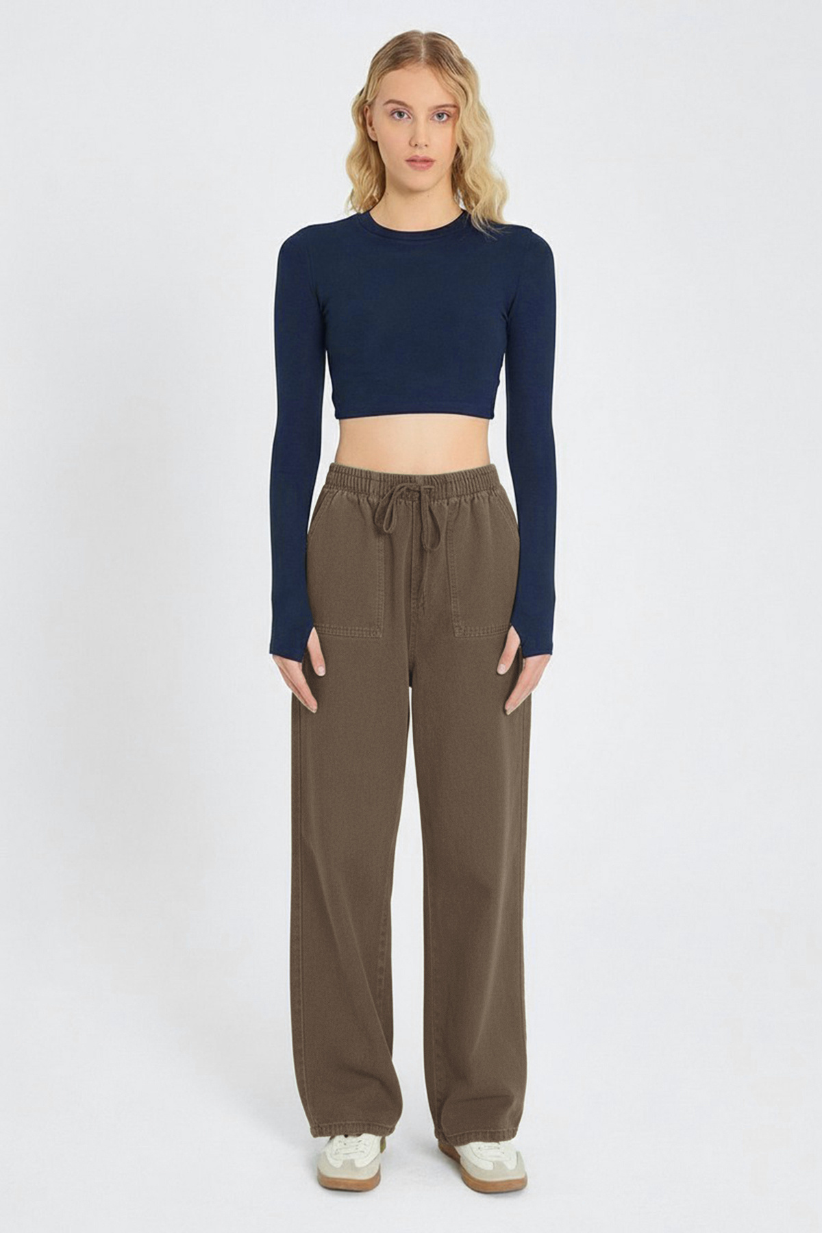 Trendyolmilla  Yeşil Cep Detaylı Kot Görünümlü Wide Leg/Geniş Paça Dokuma Pantolon TWOSS25PL00076 - Görsel 6