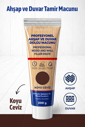 Badem10 Ahşap Parke Duvar Tamir Macunu Koyu Ceviz Renk Mobilya Çatlak Gideric...