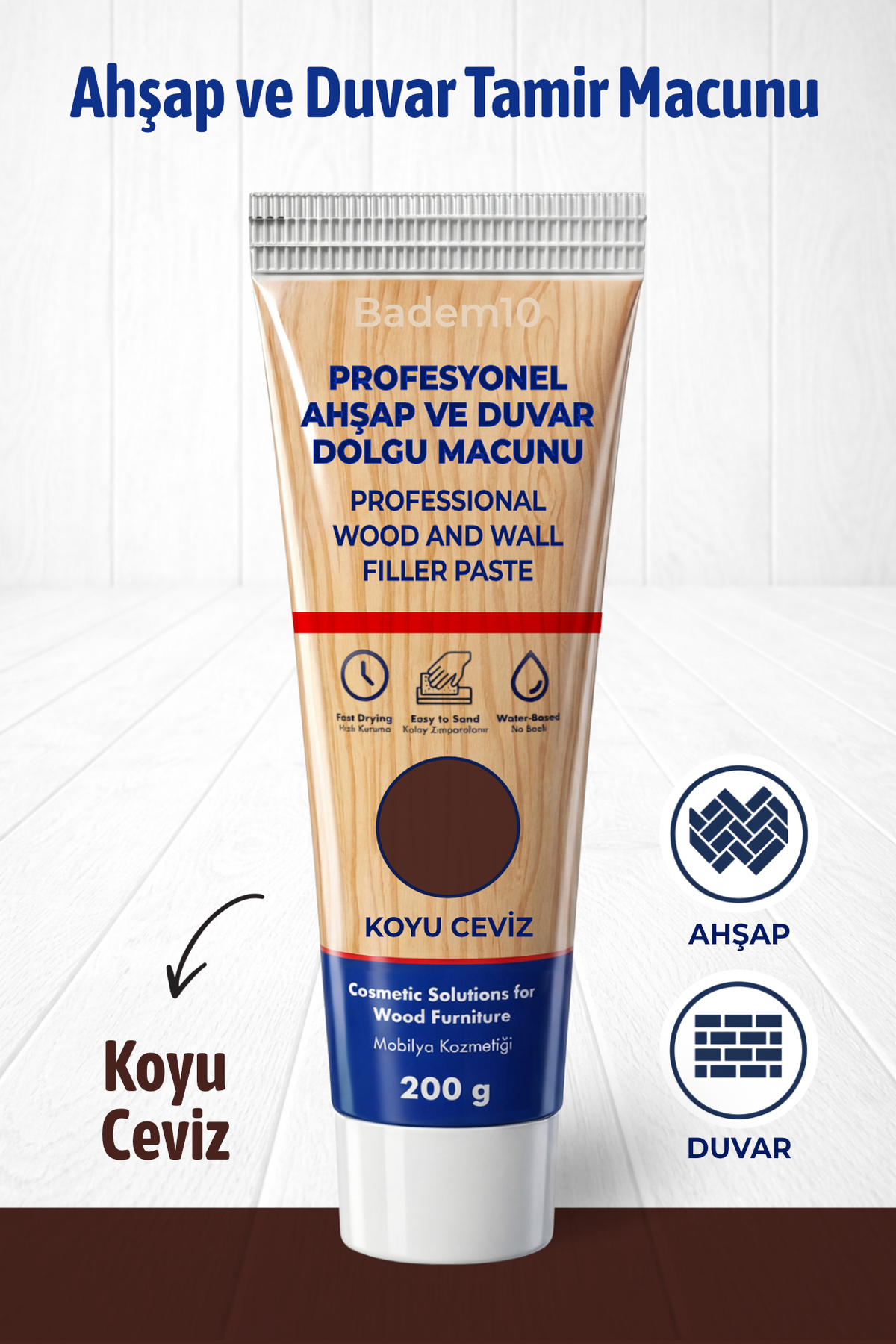 Wooden Parquet Wall Repair Paste Dark Walnut Color Furniture Crack Remover 200 Gr Ready-to-Use Filler