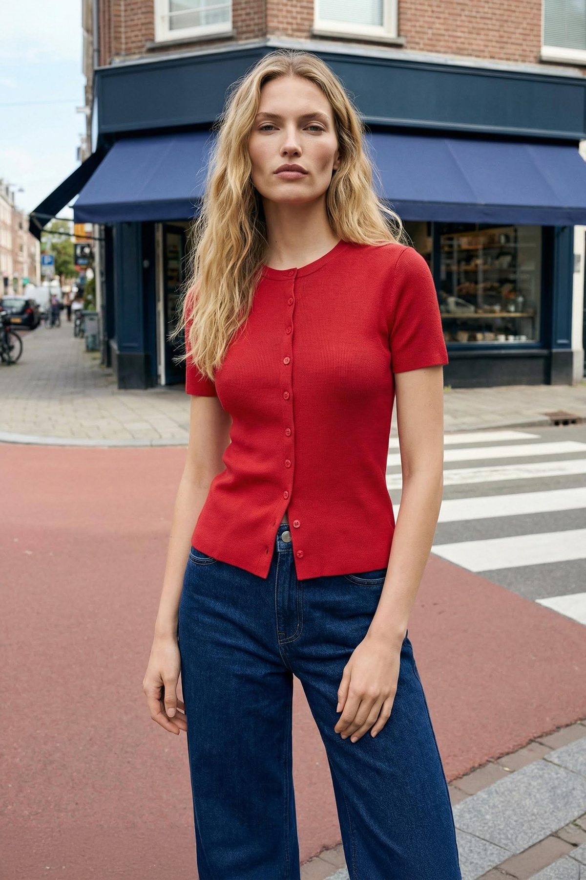 Trendyolmilla  Kırmızı Bisiklet Yaka İnce Triko İnce Bluz TWOSS25BZ00300 - Görsel 2