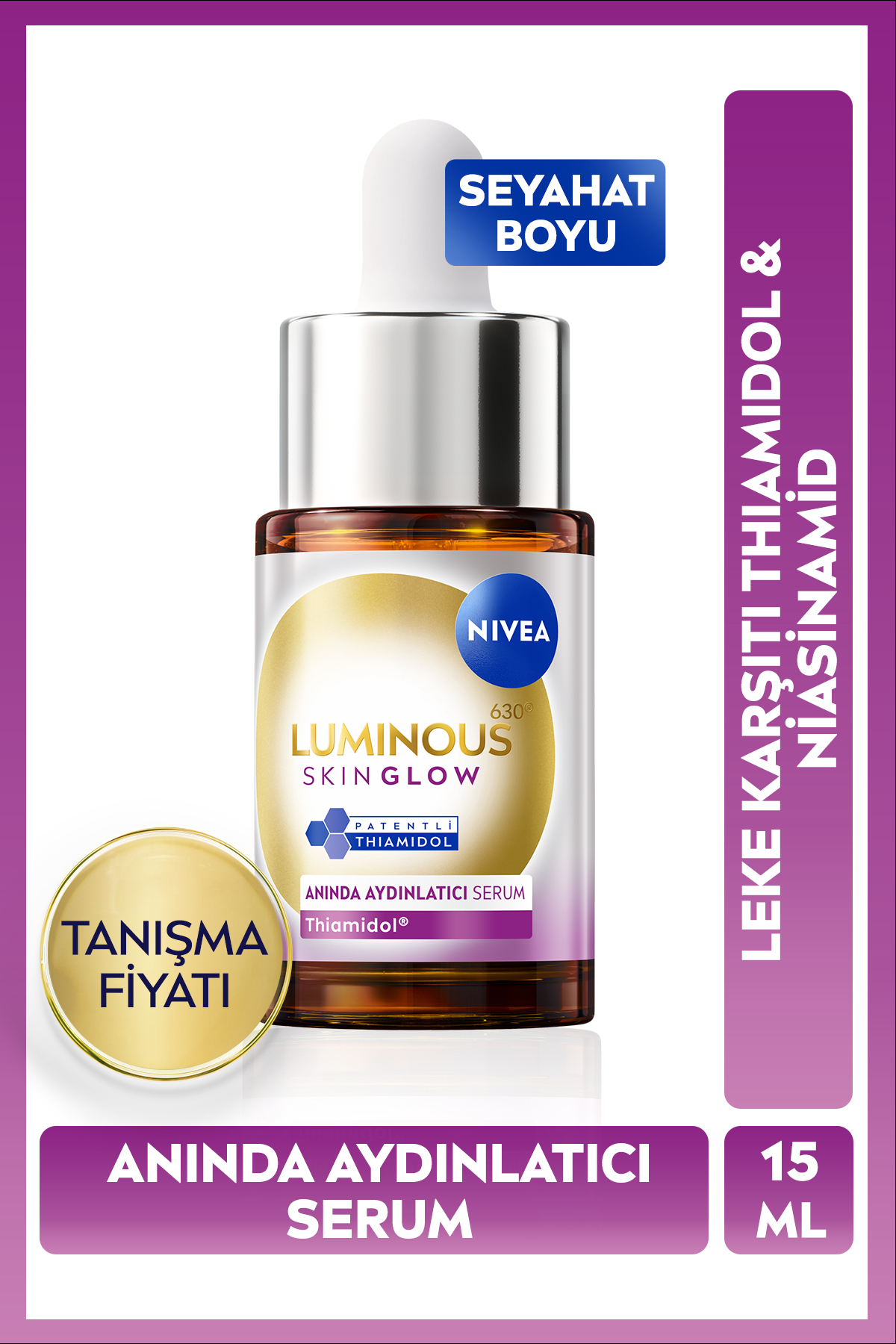 NIVEA Luminous630 Skin Glow Anında Aydınlatıcı Serum 15ml, Eşit Cilt Tonu, Thiamidol, Niasinamid, AloeVera — 99394