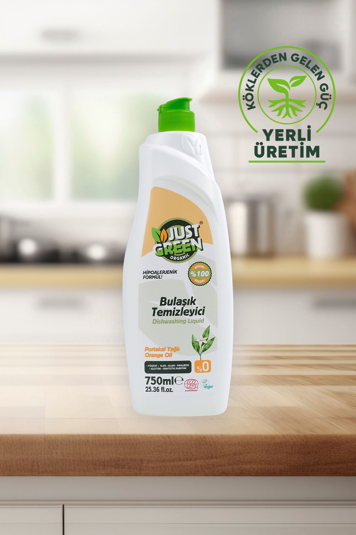 Just Green Organic Bitkisel Elde Bulaşık Deterjanı Portakal Yağlı - %100 Doğal Ve Ferah Temizlik (750 ML) Yerli Üretim fotoğrafı 5 (önizleme)