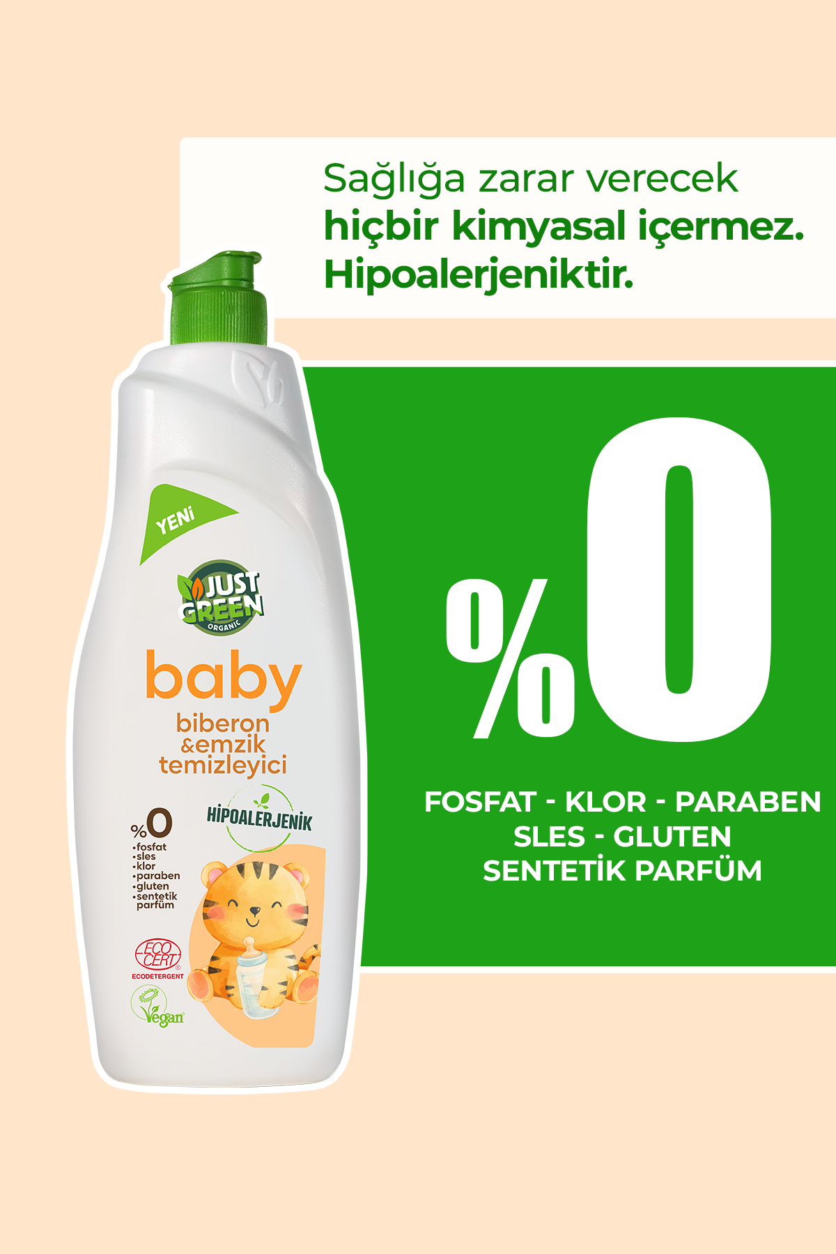 Just Green Organic Baby Biberon Ve Emzik Temizleyici - Bebekleriniz Için Doğal Ve Güvenli Temizlik %100 Doğal (750 ML) fotoğrafı 2 (önizleme)