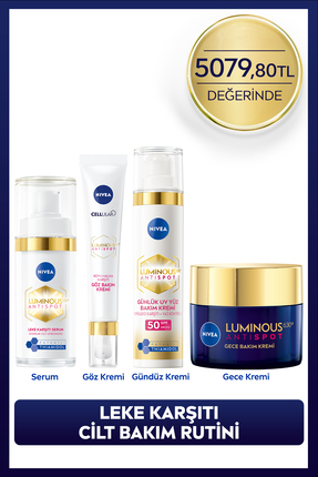 NIVEA Luminous630 Leke Karşıtı Cilt Bakım Seti, Cilt Serumu, Göz, Gündüz ve G...