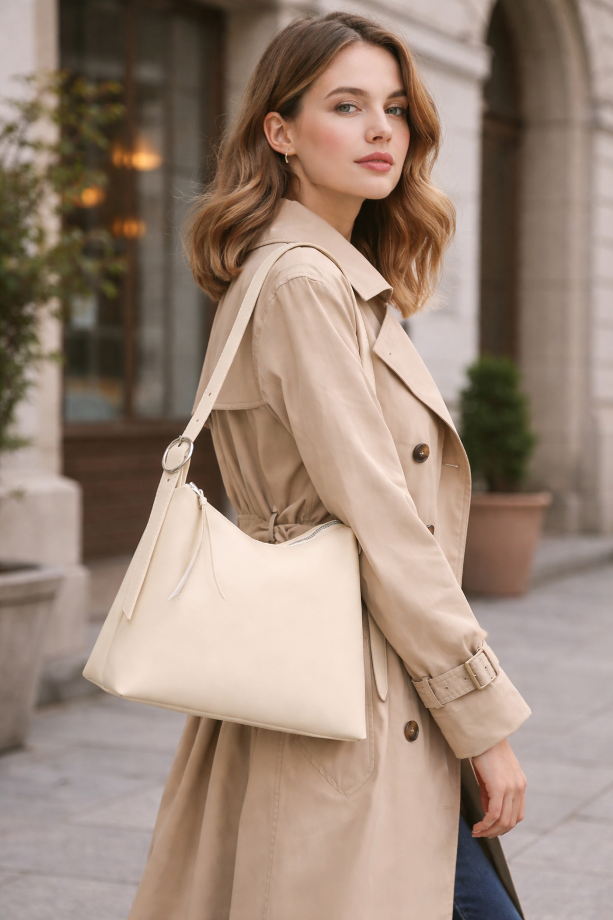 Women's Cream Hand and Shoulder Bag