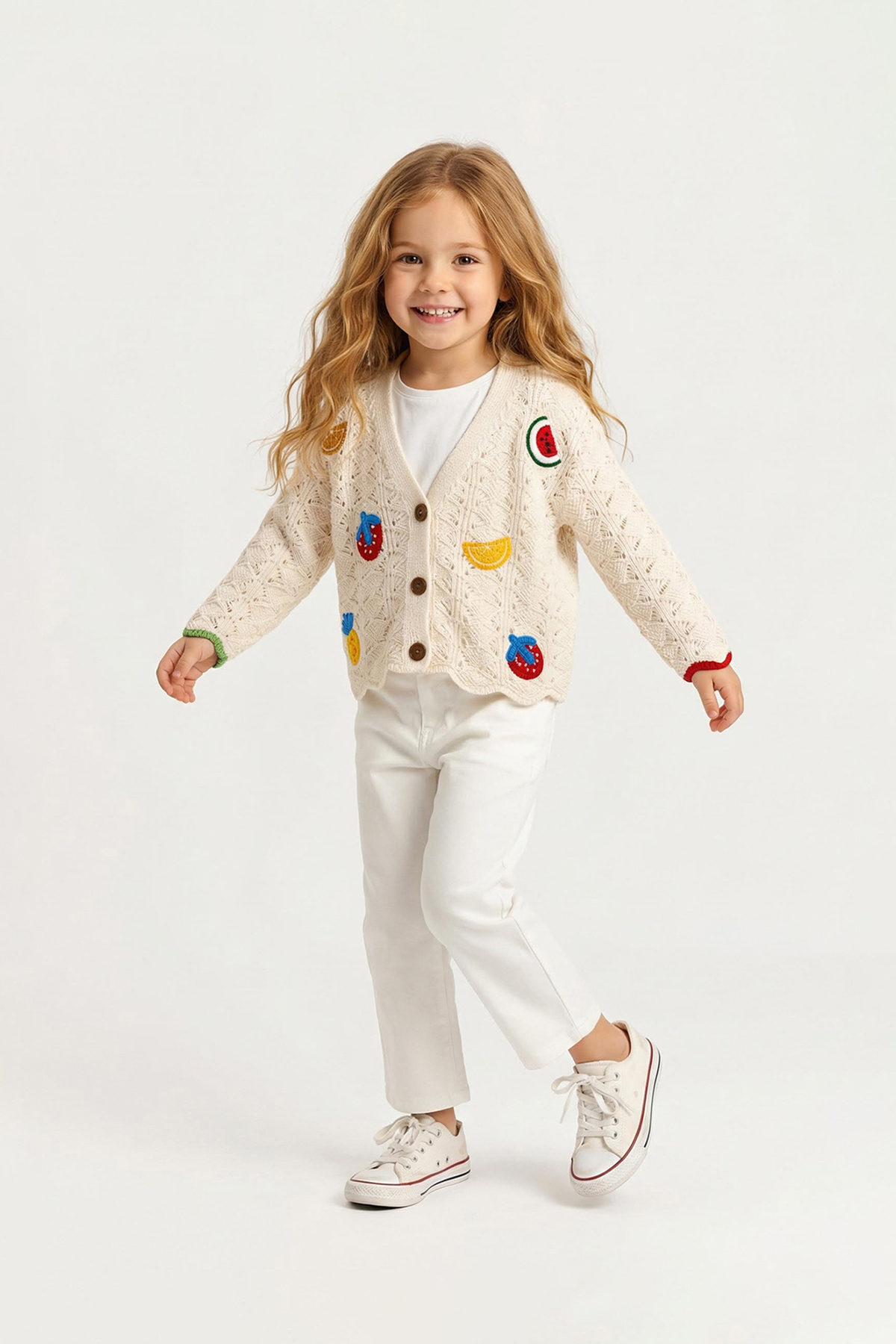 Trendyolmilla  Ekru Kız Çocuk Nakışlı / İşlemeli Triko Hırka Pantolon TKDAW26AU00080 - Görsel 2