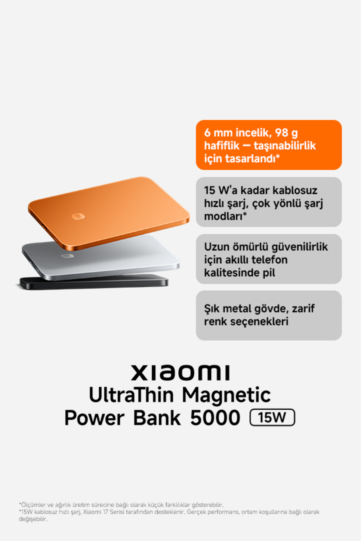UltraThin Magnetic Power Bank 5000 15W Siyah 2