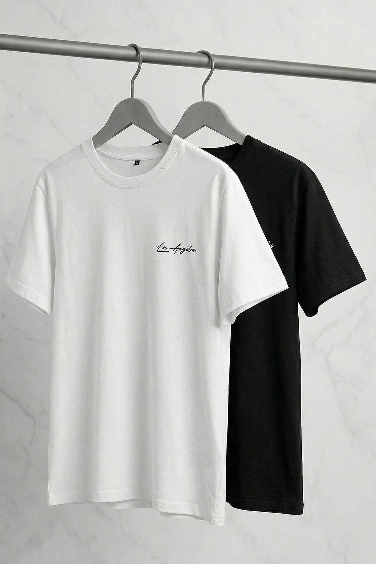 Trendyolmilla  Siyah-Beyaz 2'li Paket Regular Kesim Nakışlı T-shirt TMNSS26TS00039 - Görsel 4