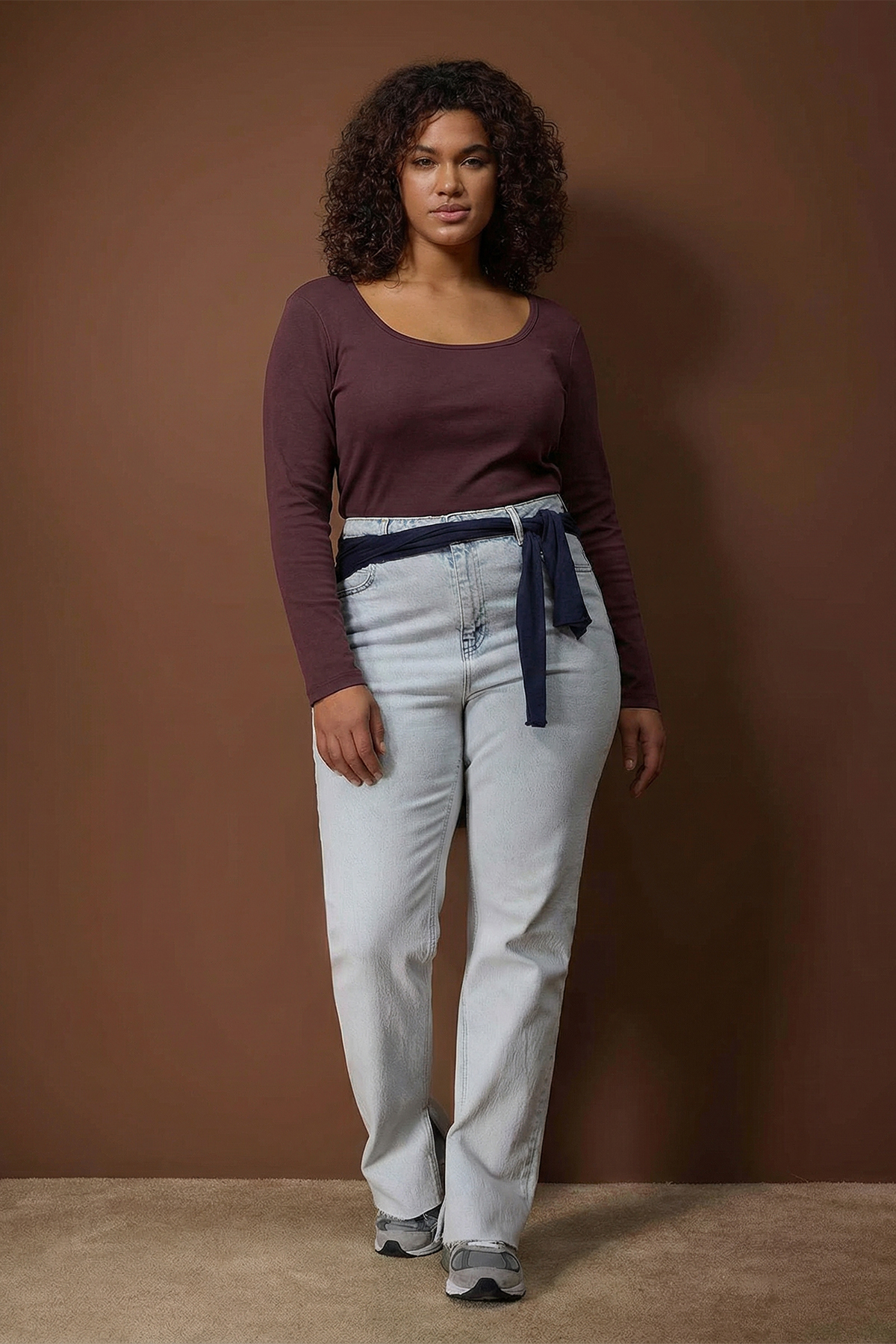 Trendyolmilla Curve Kahverengi U Yaka Örme Büyük Beden Bluz TBBAW26AF00112
